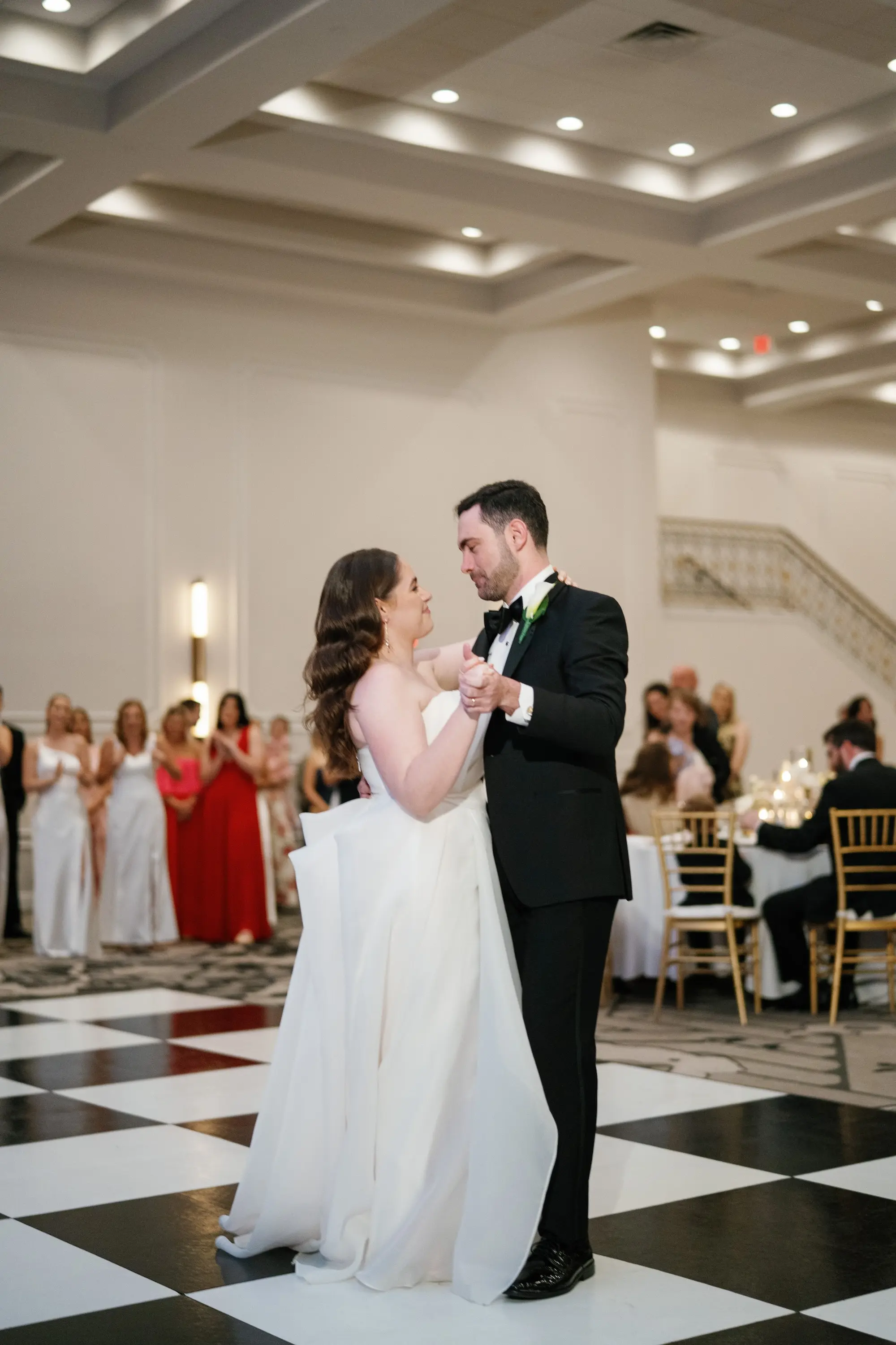 Bride and Groom First Dance Wedding Portrait | Black and White Dance Floor Decor Idea | Historic Tampa Venue Hotel Flor