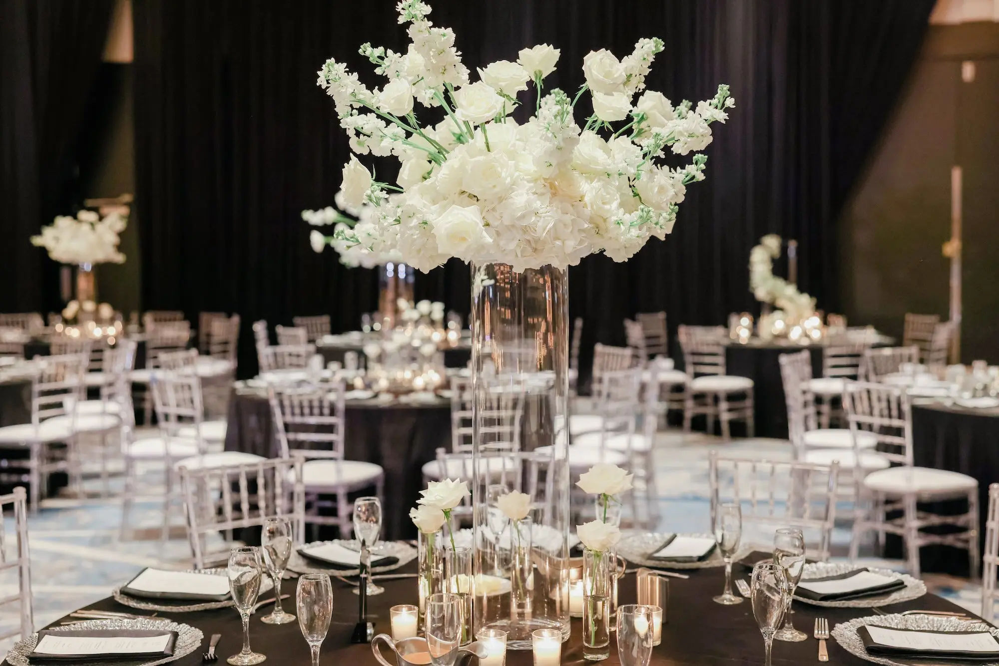 45Luxurious Cream White and Gold Ballroom Wedding Inspiration - “Best Of” 2025: Wedding Receptions Part 2 Luxurious White and Black Wedding Reception Decor Inspiration