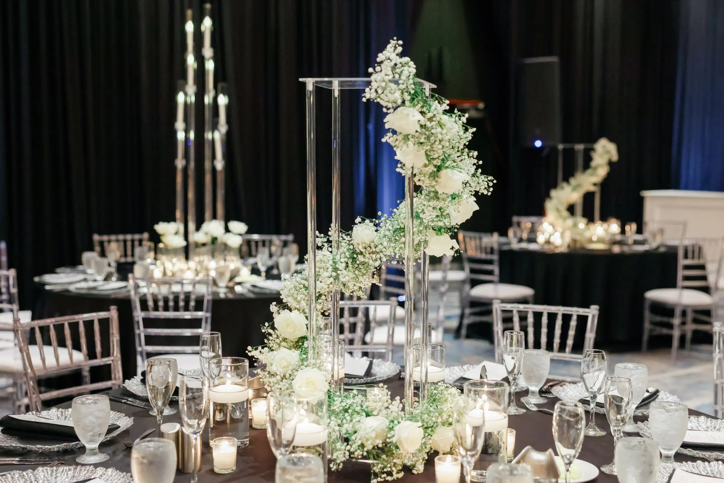 46Luxurious Cream White and Gold Ballroom Wedding Inspiration - “Best Of” 2025: Wedding Receptions Part 2 Luxurious White and Black Wedding Reception Centerpiece Decor Inspiration