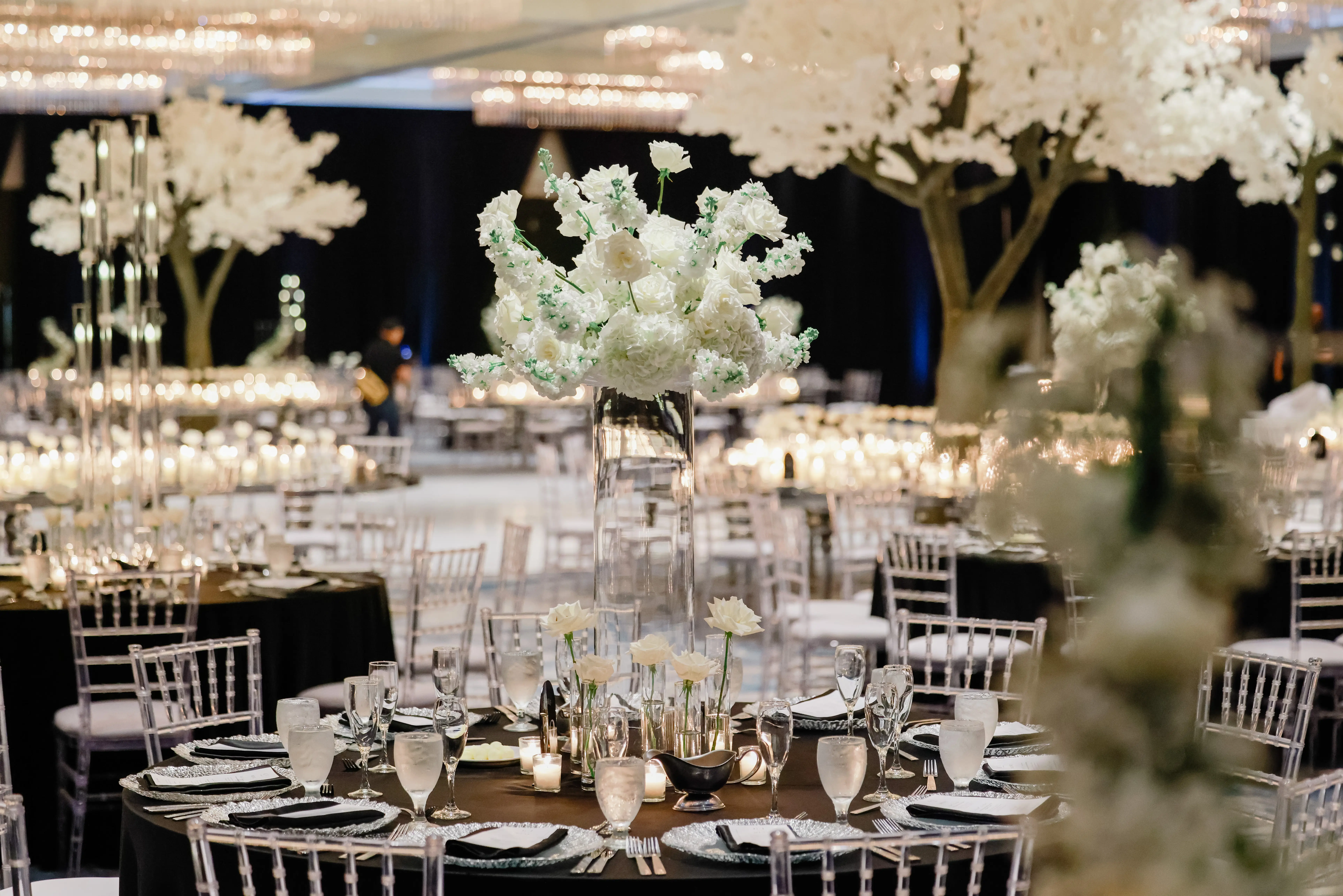 Luxurious White and Black Wedding Reception Centerpiece Decor Inspiration
