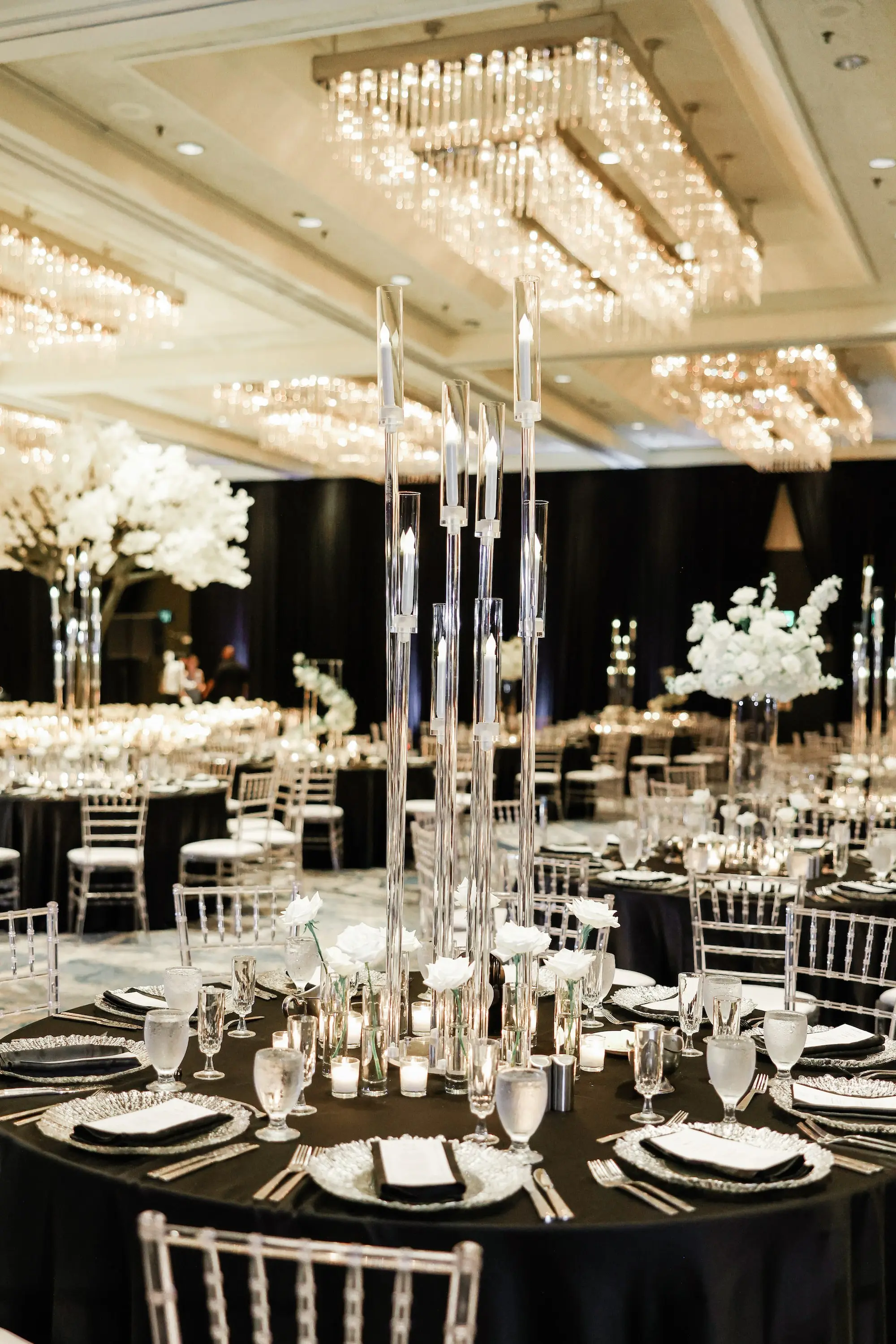 48Luxurious Cream White and Gold Ballroom Wedding Inspiration Hilton Downtown Tampa Venue - “Best Of” 2025: Wedding Receptions Part 2 Luxurious White and Black Wedding Reception Centerpiece Decor Inspiration | Event Venue Hilton Downtown Tampa
