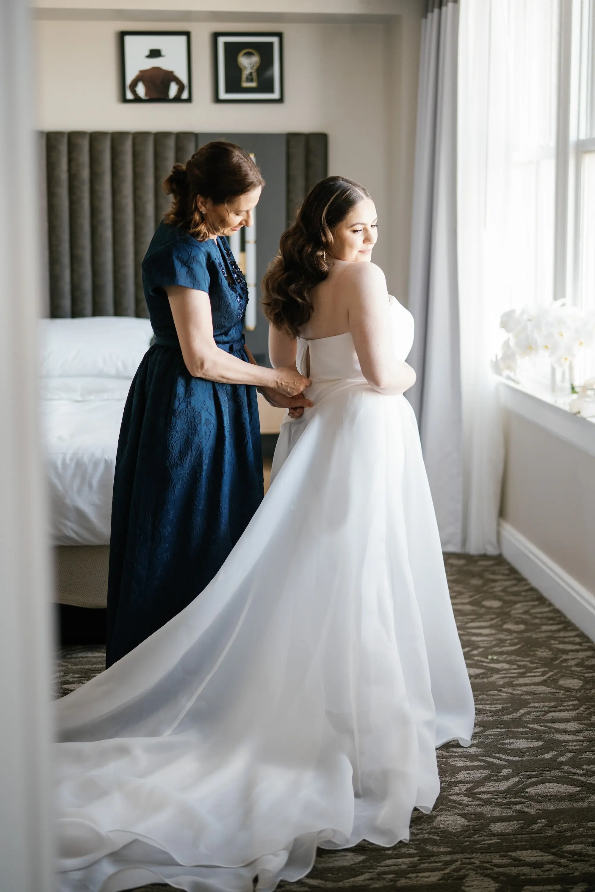 Mother and Bride Getting Ready Wedding Portrait