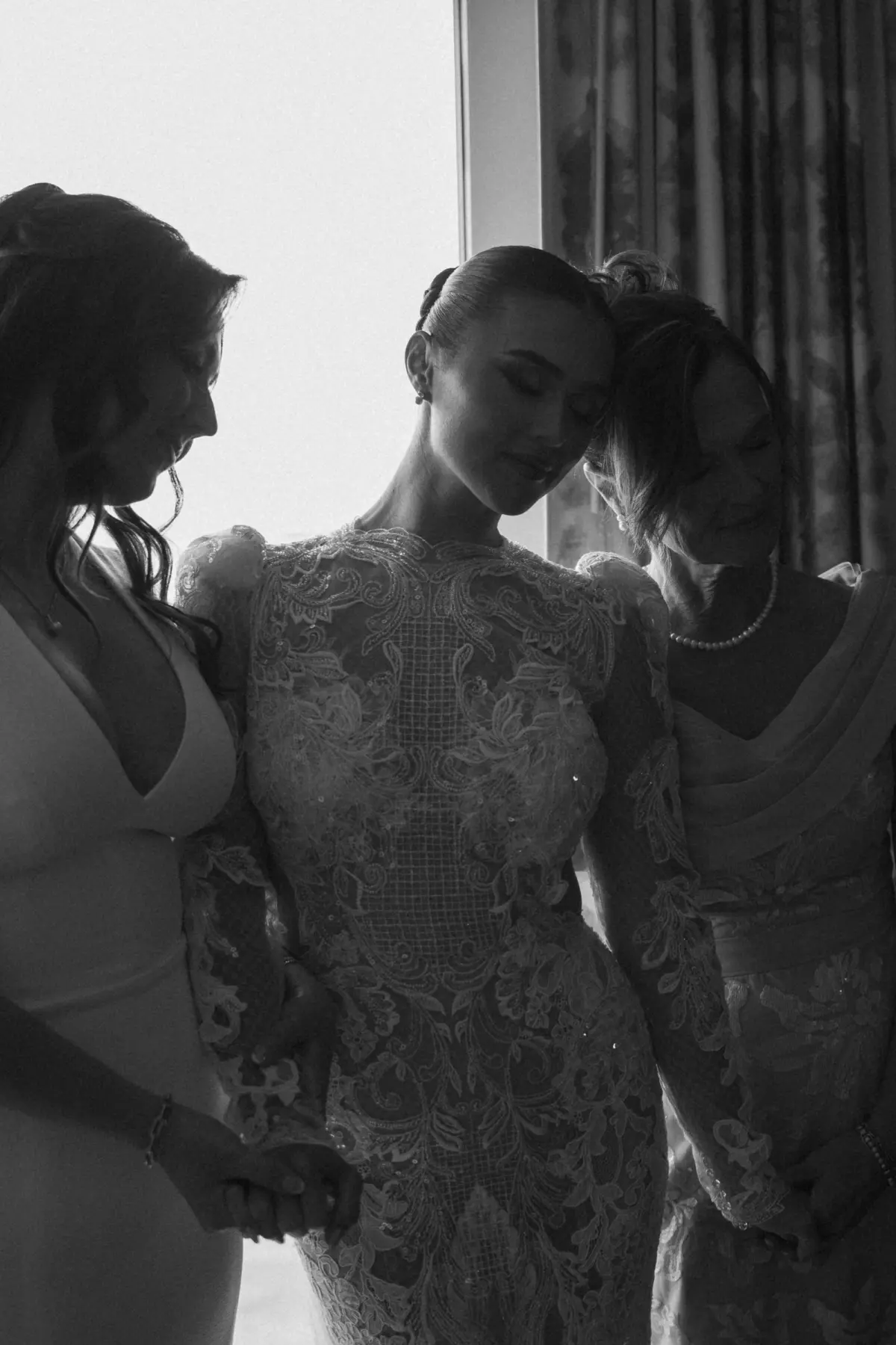 8Luxurious Ivory Neutral Ballroom Wedding Inspiration - “Best Of” 2025: Wedding Portraits Bride with Mom and Sister Wedding Portrait