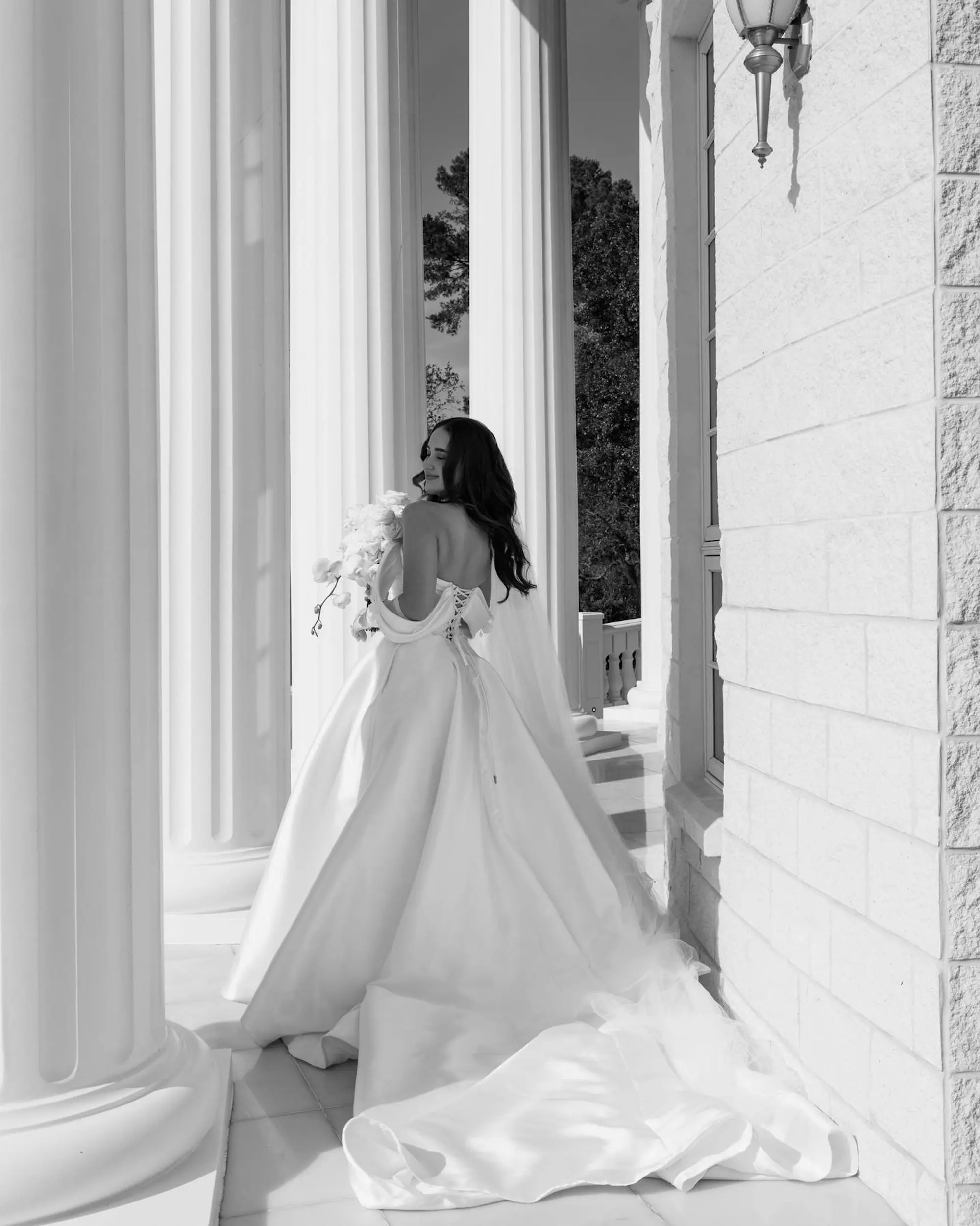 Black and White Bride Wedding Portrait | Classic White Ballgown Milla Nova Wedding Dress Inspiration | Tampa Bay Event Venue Whitehurst Gallery