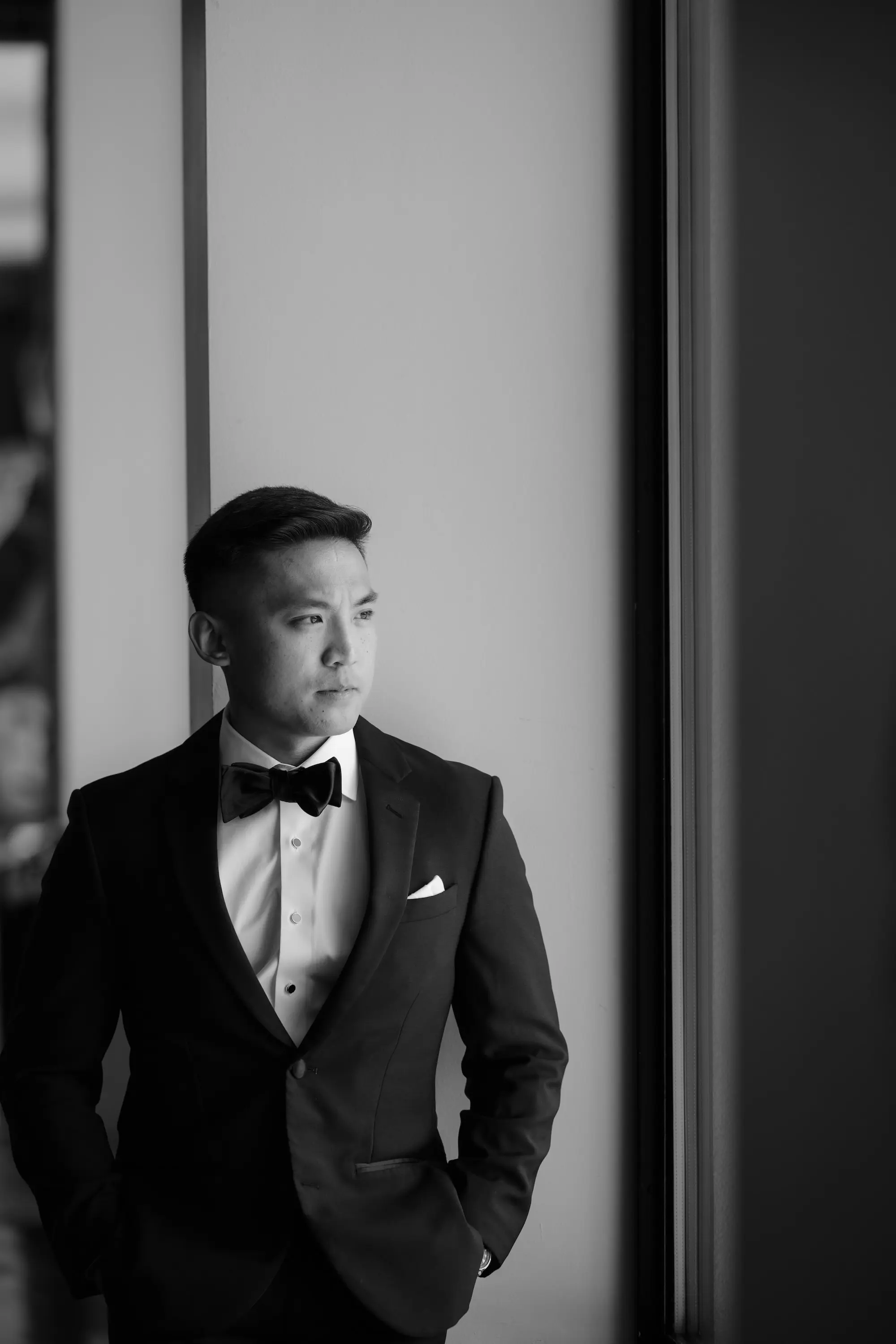 12Modern Romantic Wedding Inspiration - “Best Of” 2025: Wedding Portraits Black and White Groom Wedding Portrait | Tampa Bay Photographer Evoke Photo and Film | Hotel Haya