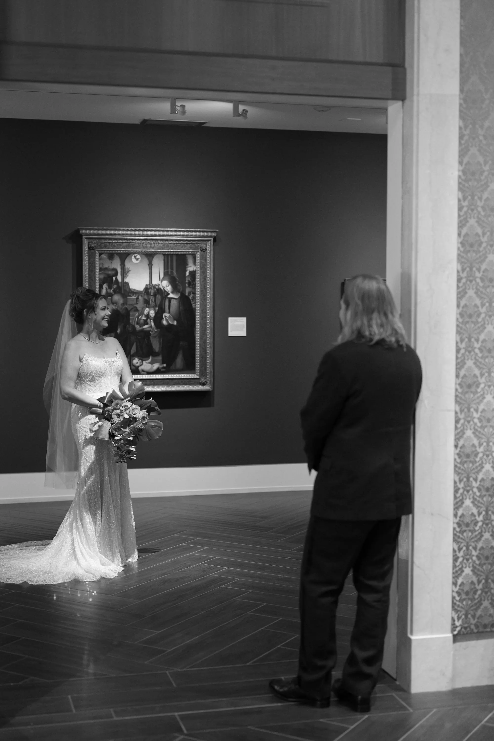 Bride and Groom First Look Wedding Portrait | St Pete Event Venue Musuem of Fine Art