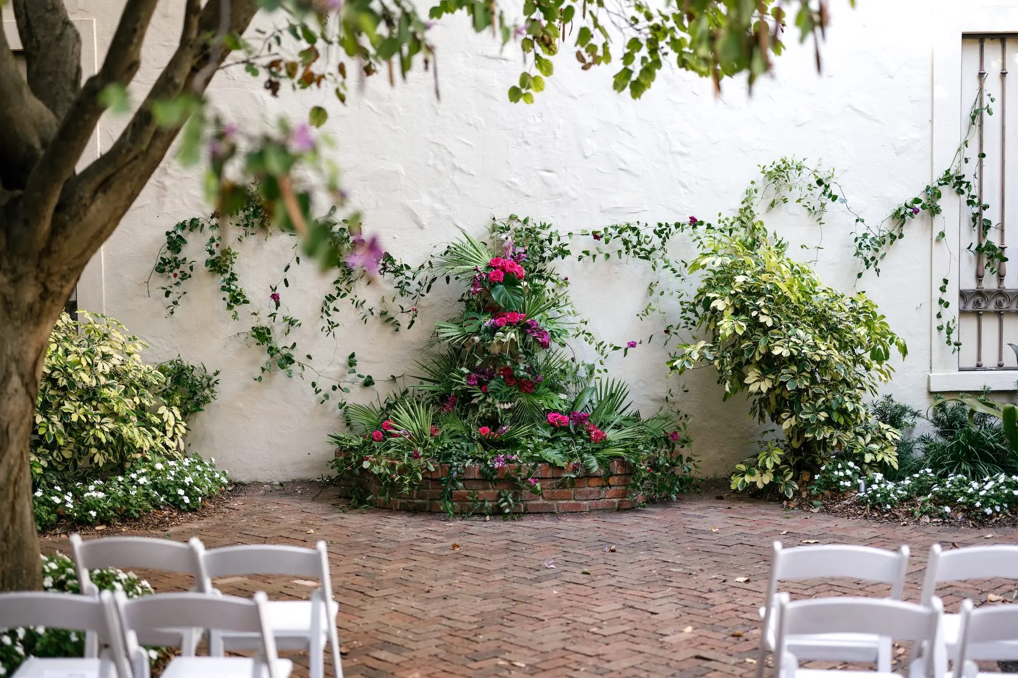 Emerald Green and Pink Tropical Wedding Ceremony Decor Inspiration