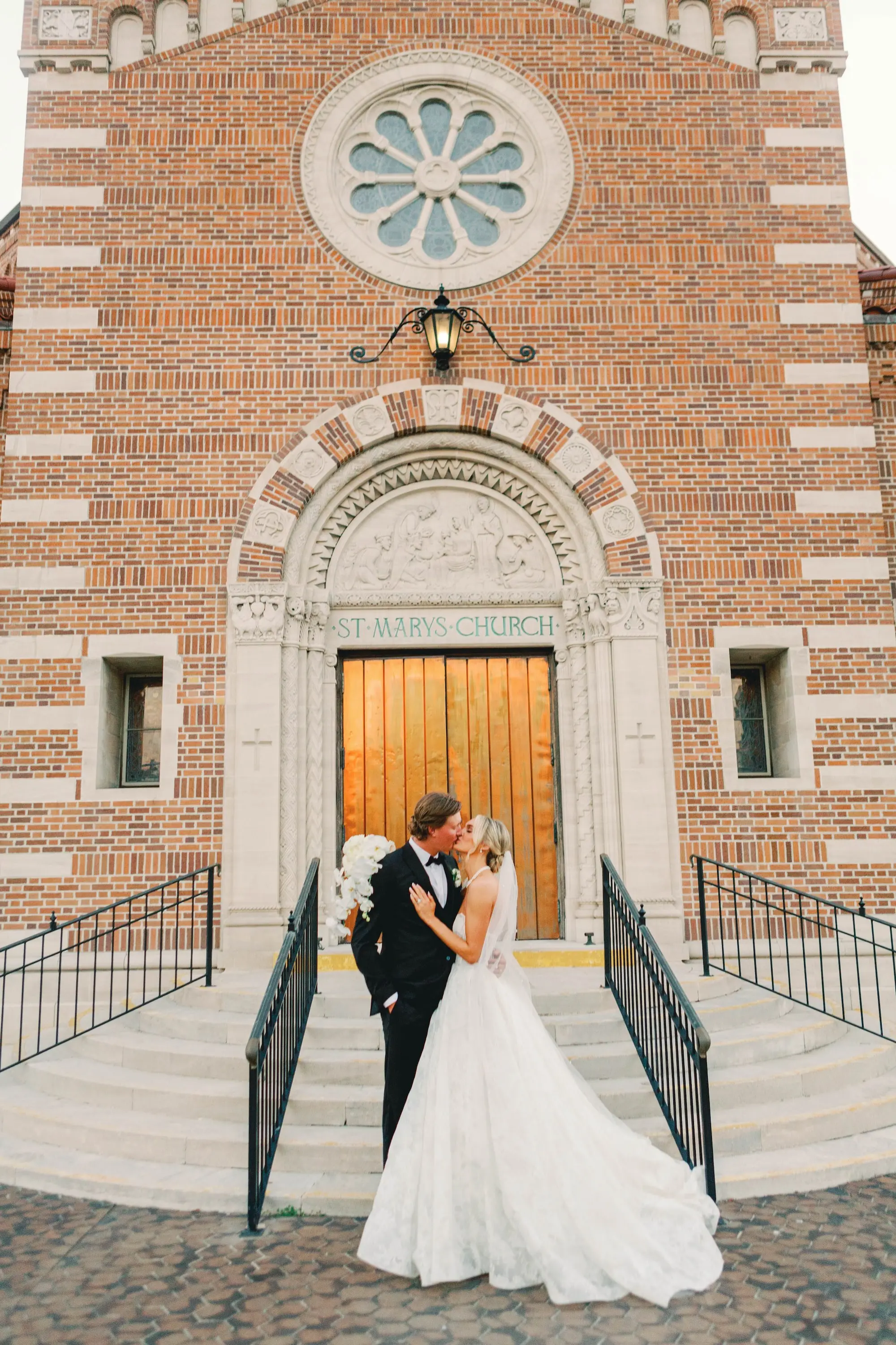 22Classic White and Green Wedding Ideas St. Mary Our Lady of Grace Church St Pete - Classic, White and Green St. Pete Wedding | The James Museum of Western & Wildlife Art Bride and Groom Outside Wedding Ceremony Venue St. Mary Our Lady of Grace Catholic Church Wedding Portrait