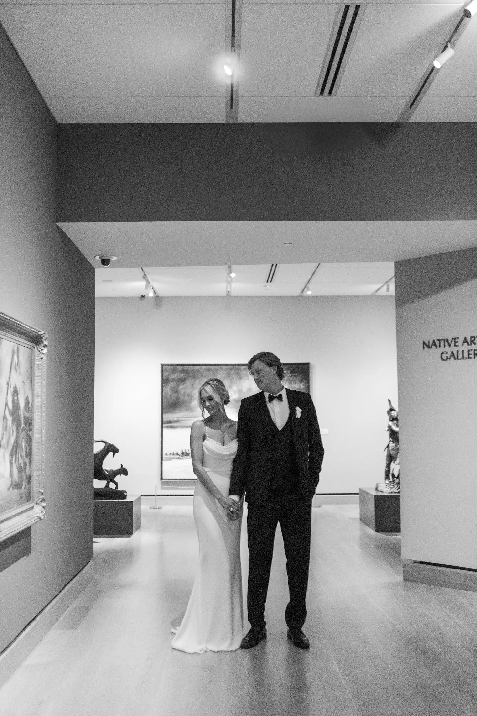 25Classic White and Green Wedding Ideas - Classic, White and Green St. Pete Wedding | The James Museum of Western & Wildlife Art Bride and Groom in Gallery of Downtown St. Pete Wedding Venue The James Museum Black and White Wedding Portrait