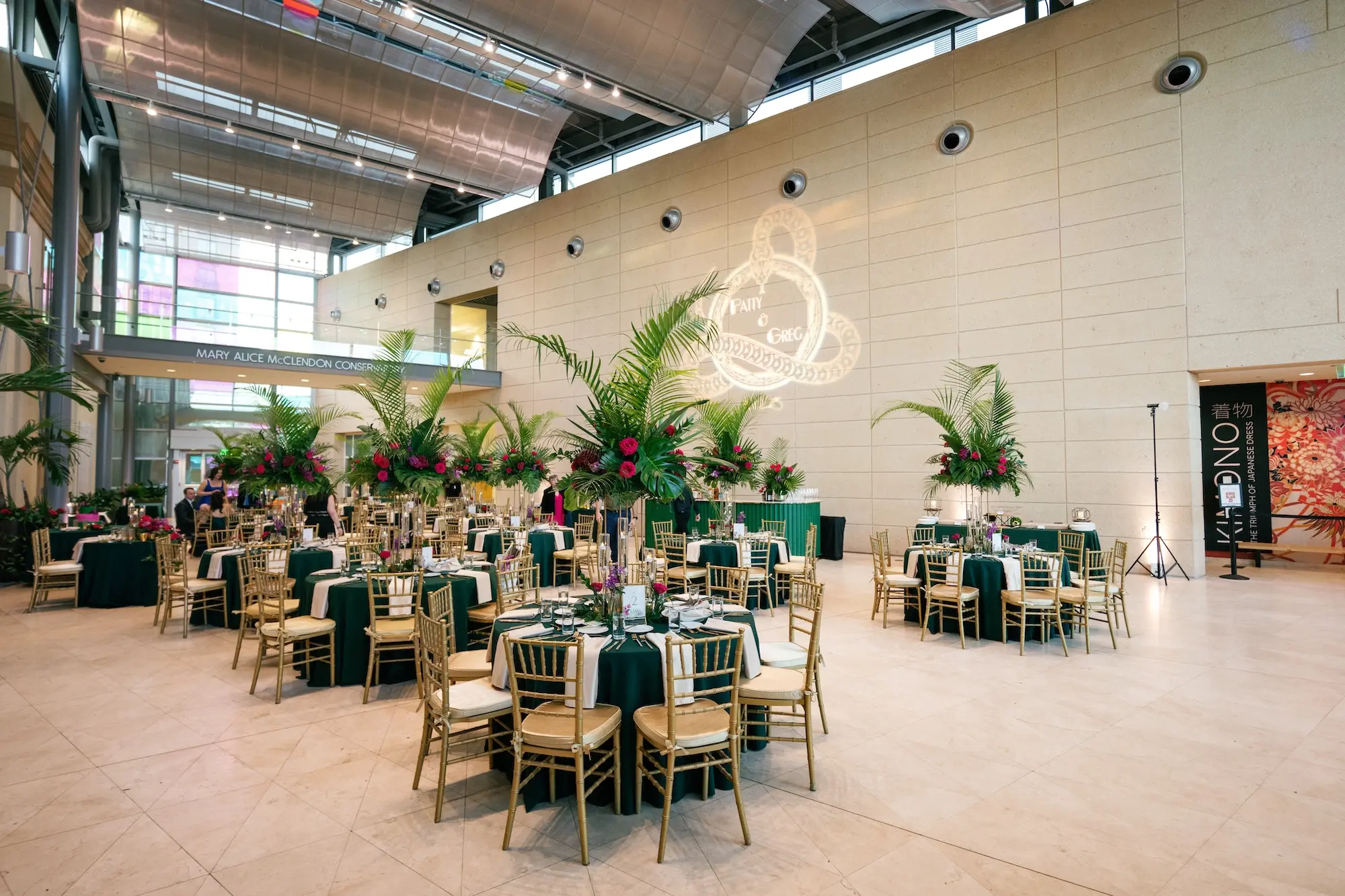 Emerald Green and Pink Tropical Wedding Reception Decor Ideas | Tampa Bay Event Venue Museum of Fine Arts | St Pete Rentals Gabro Event Services