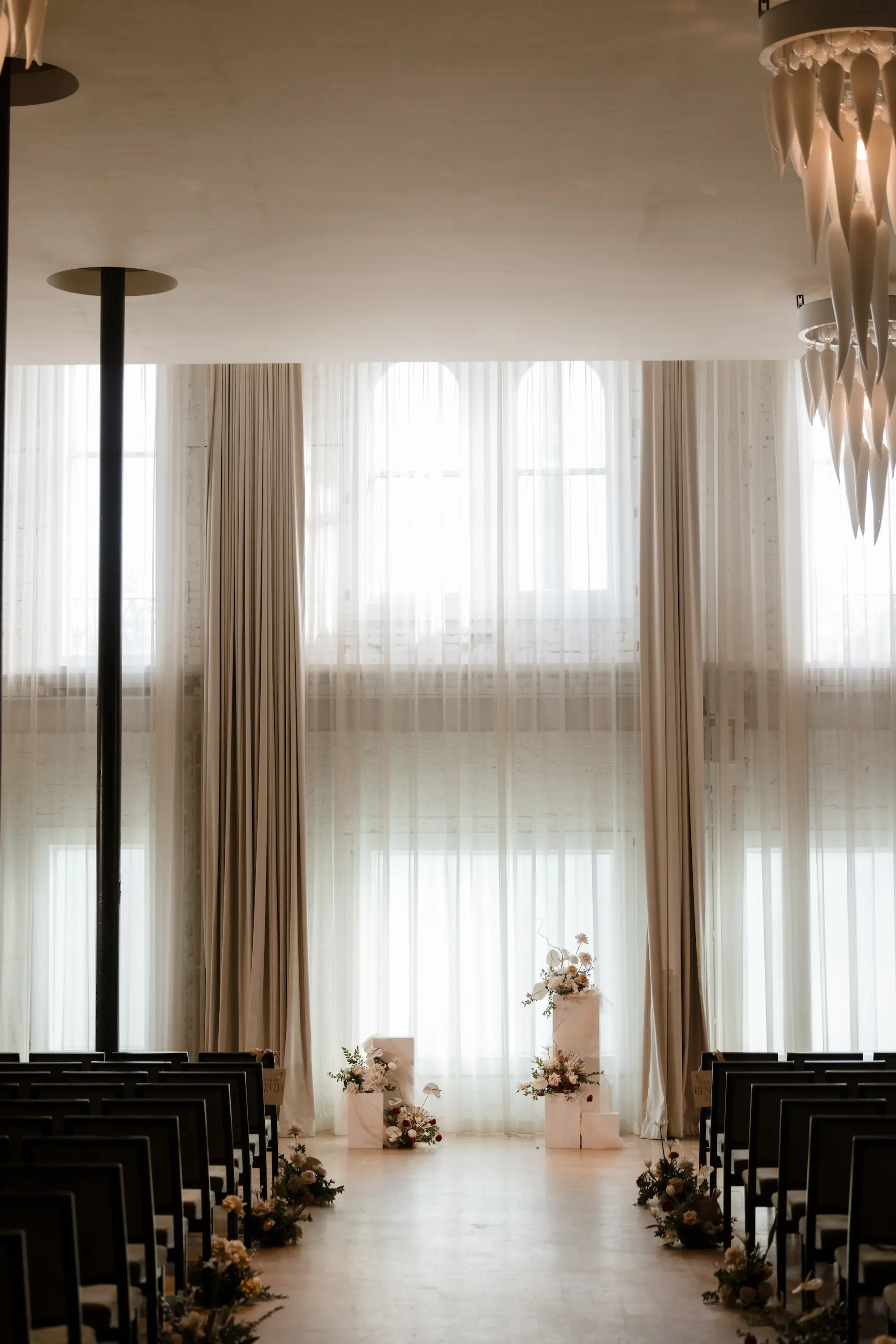 28Modern Romantic Wedding Inspiration Tampa Venue Hotel Haya - Modern, Moody Fall Ybor City Wedding | Hotel Haya Romantic Hotel Wedding Ceremony Venue Ideas | Green and Black Linear Ceremony Chairs Inspiration | Tampa Bay Photographer Evoke Photo and Film | Venue Hotel Haya | Tampa Bay Event Planner Wilder Minds Events