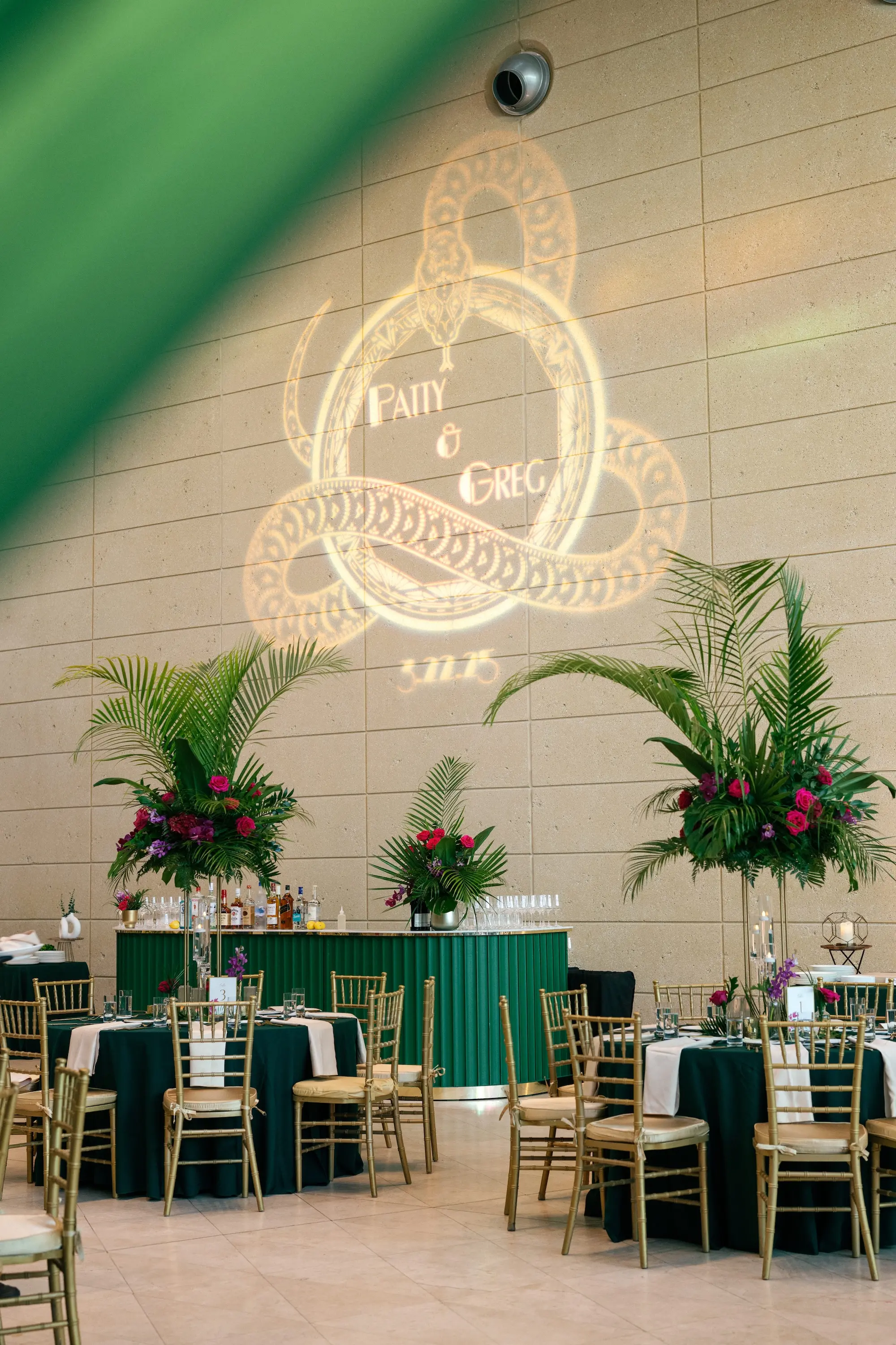 Emerald Green and Pink Tropical Wedding Reception Decor Ideas