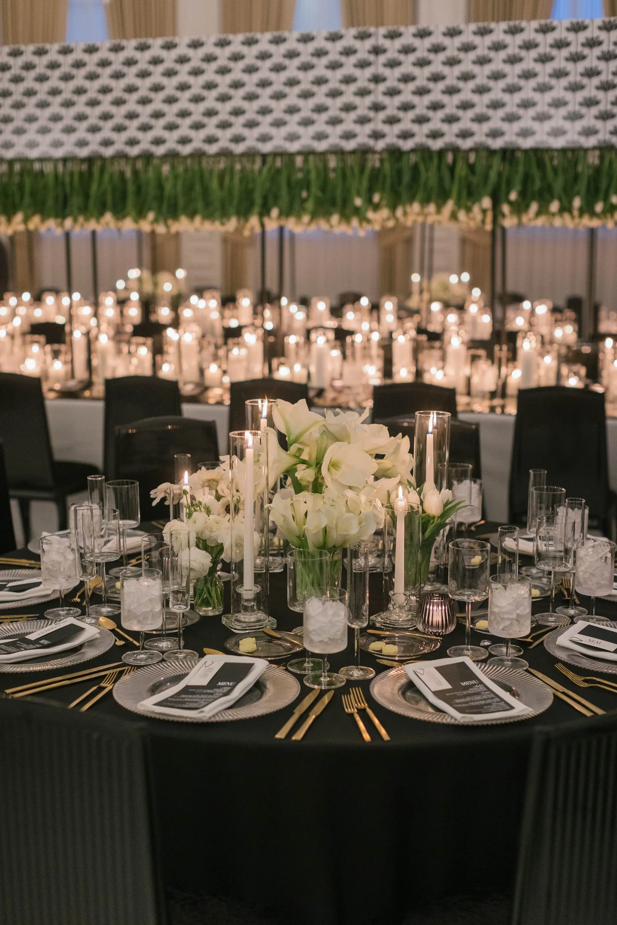 Romantic Modern Luxurious Black and White Wedding Reception Decor Inspiration | White Candles and Flowers Centerpiece Ideas | Tampa Bay Event Venue Palma Ceia Golf and Country Club