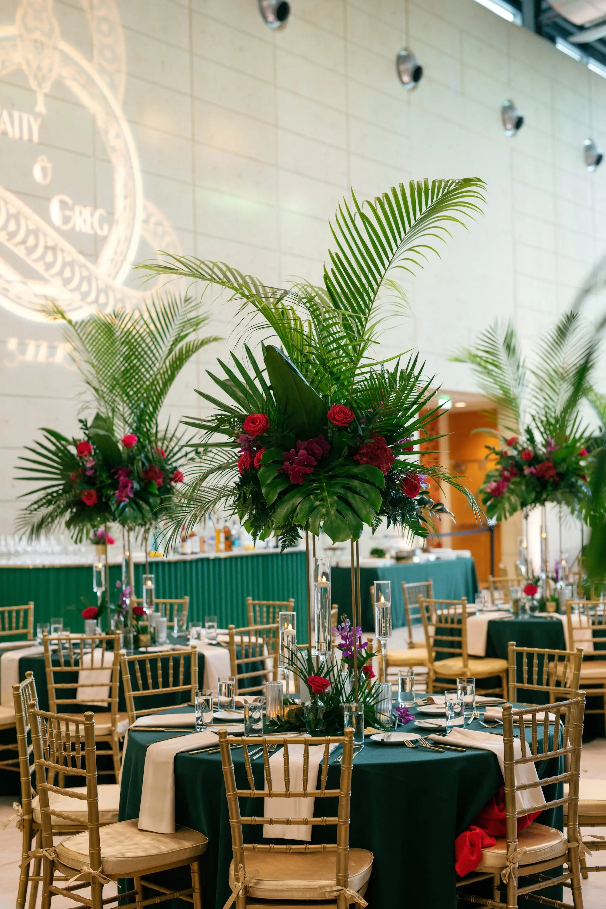 Emerald Green and Pink Tropical Wedding Reception Tablescape Decor Inspiration | Tampa Bay Event Rental Gabro Event Services