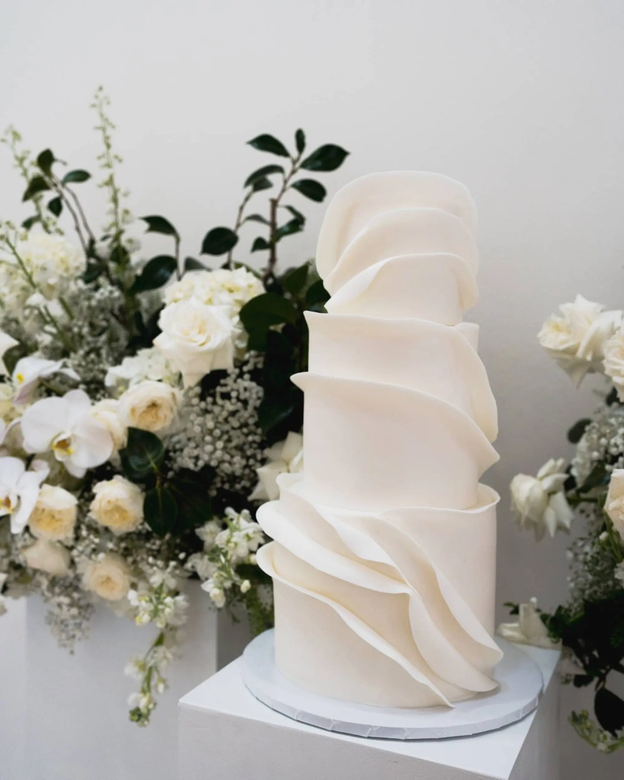 Modern White Three-Tiered White Wedding Cake Inspiration