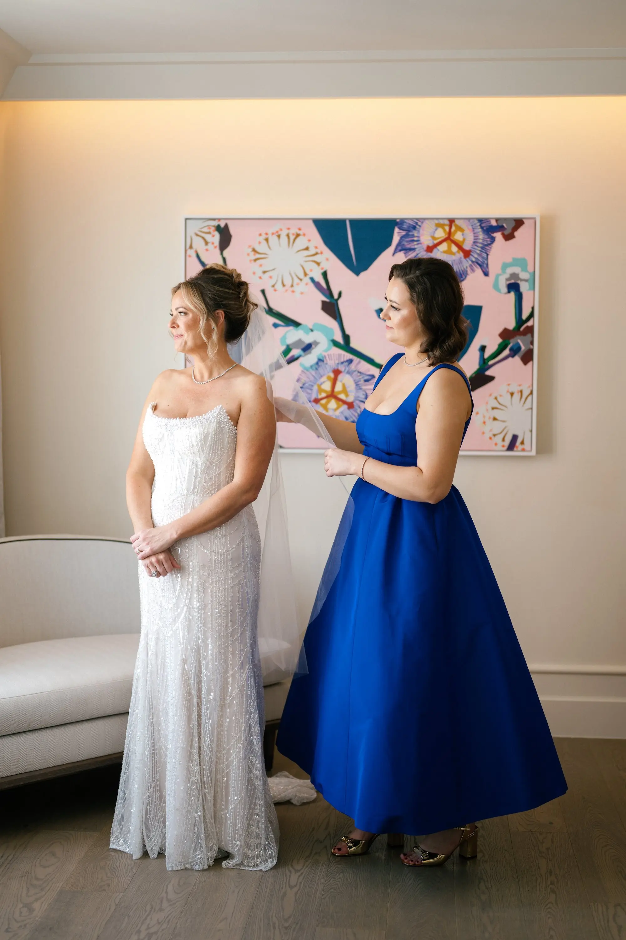 Bride and Bridesmaids Getting Ready Wedding Portrait