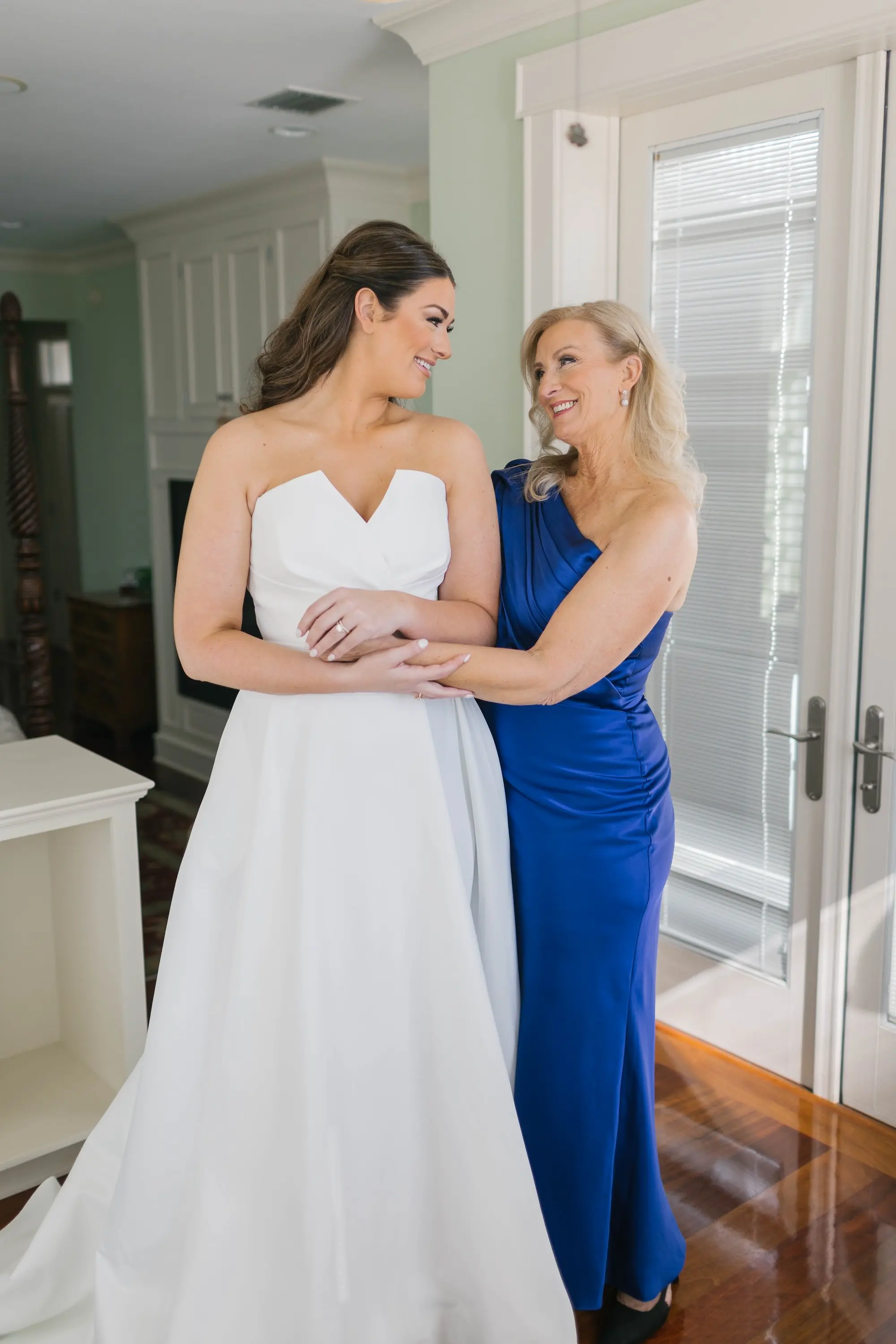 Bride and Mother Getting Ready Wedding Portrait | Modern White Ballgown Wedding Dress Inspiration
