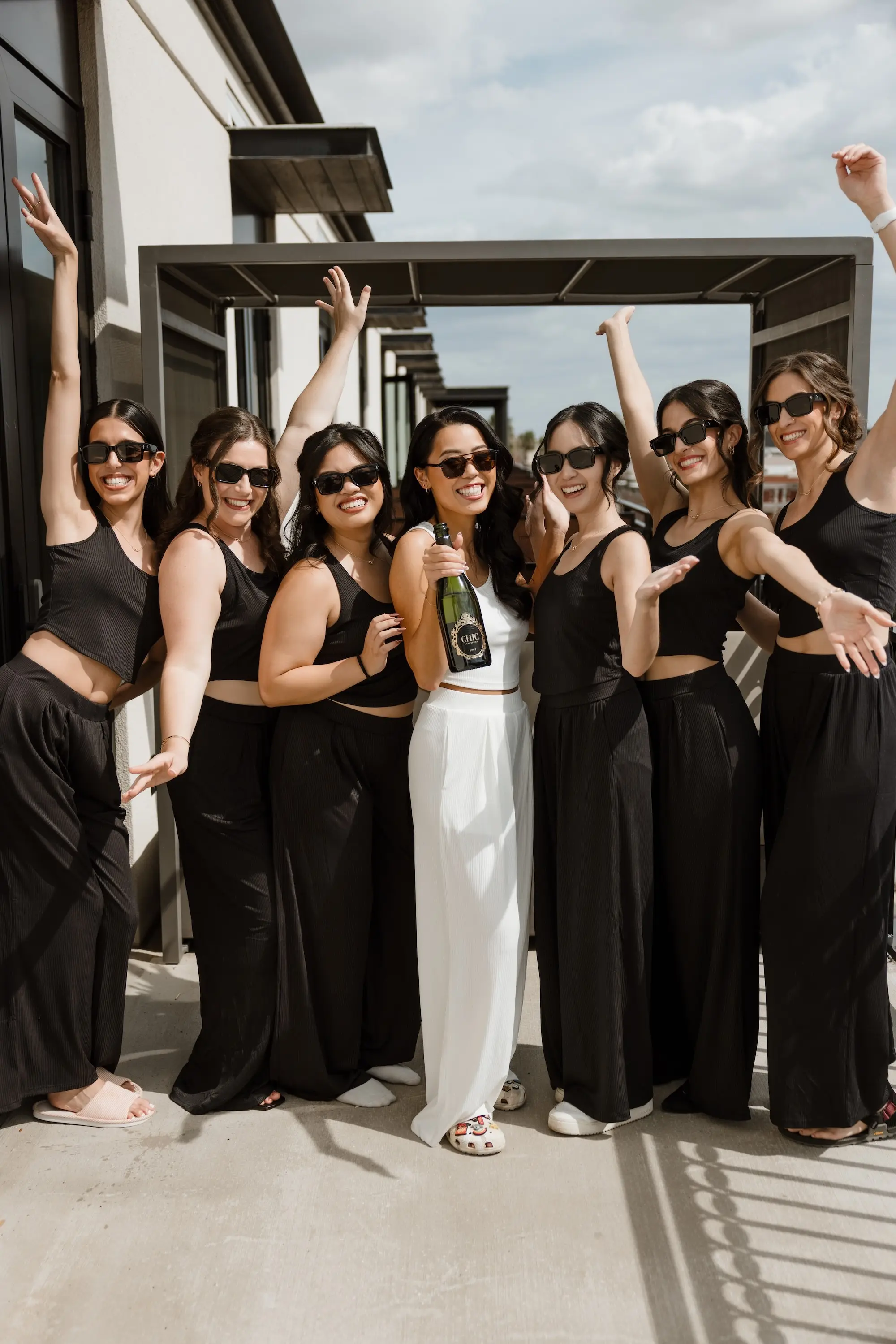 5Modern Romantic Wedding Inspiration - “Best Of” 2025: Wedding Portraits Bride and Bridesmaids Getting Ready Wedding Portrait in Black Matching Sets | Tampa Bay Photographer Evoke Photo and Film