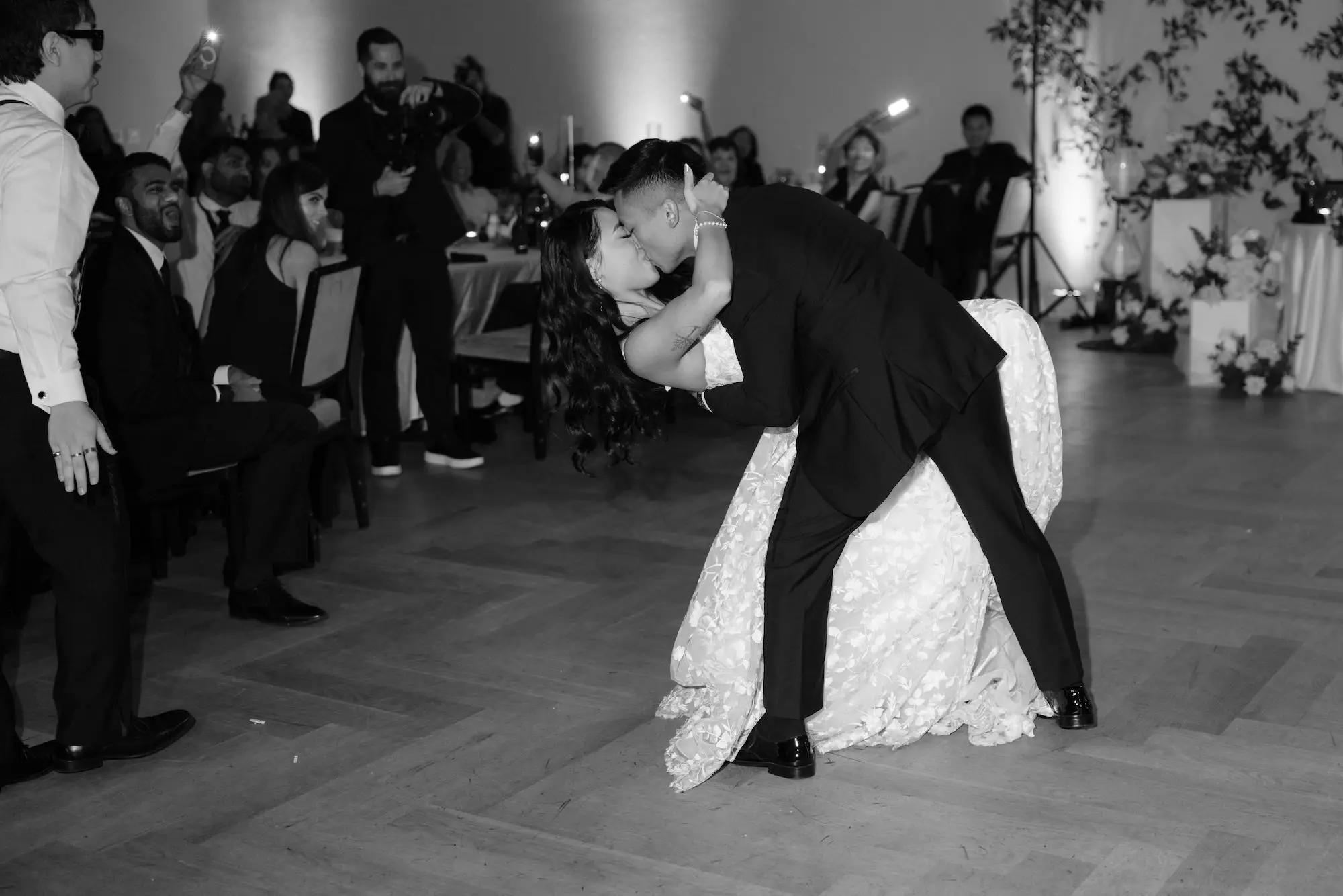 71Modern Romantic Wedding Inspiration - Modern, Moody Fall Ybor City Wedding | Hotel Haya Black and White Bride and Groom First Dance Wedding Portrait | Photographer Evoke Photo and Film | Tampa Bay DJ Graingertainment