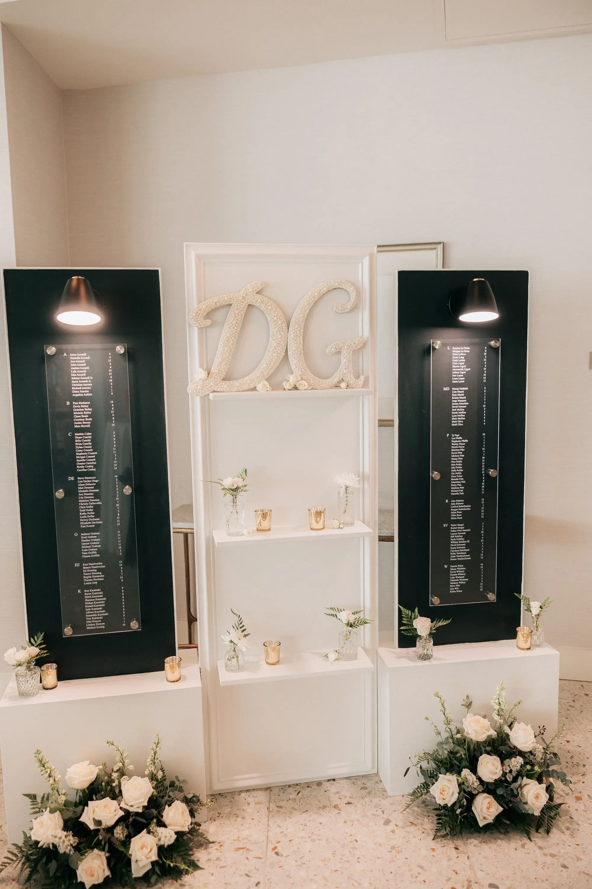 19Classic Gold and White Wedding Decor Inspiration - Classic, Ivory Rooftop Wedding | Grand Hyatt Tampa Bay Timeless Ivory, Navy Blue and Champagne Wedding Reception Seating Chart Decor Inspiration