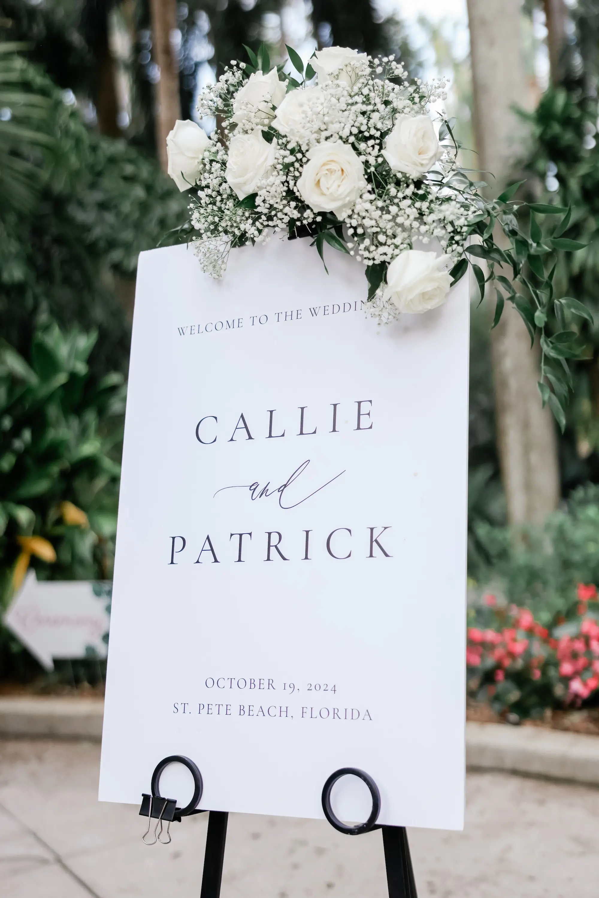 20Elegant Timeless Ivory and Green Garden Wedding - “Best Of” 2025: Wedding Receptions Part 2 White Timeless Cardstock Wedding Welcome Sign Inspiration | White Roses and Baby's Breath Floral Wedding Reception Ceremony Decor Ideas