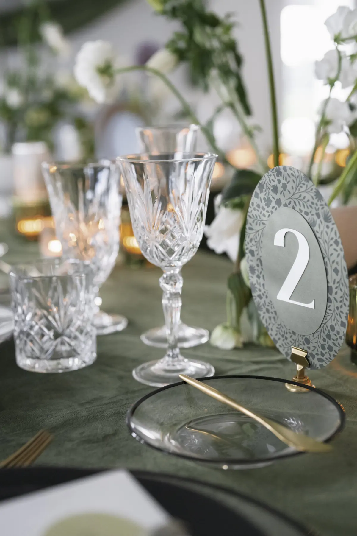 Modern Green Garden Party Wedding Reception Place Setting Inspiration