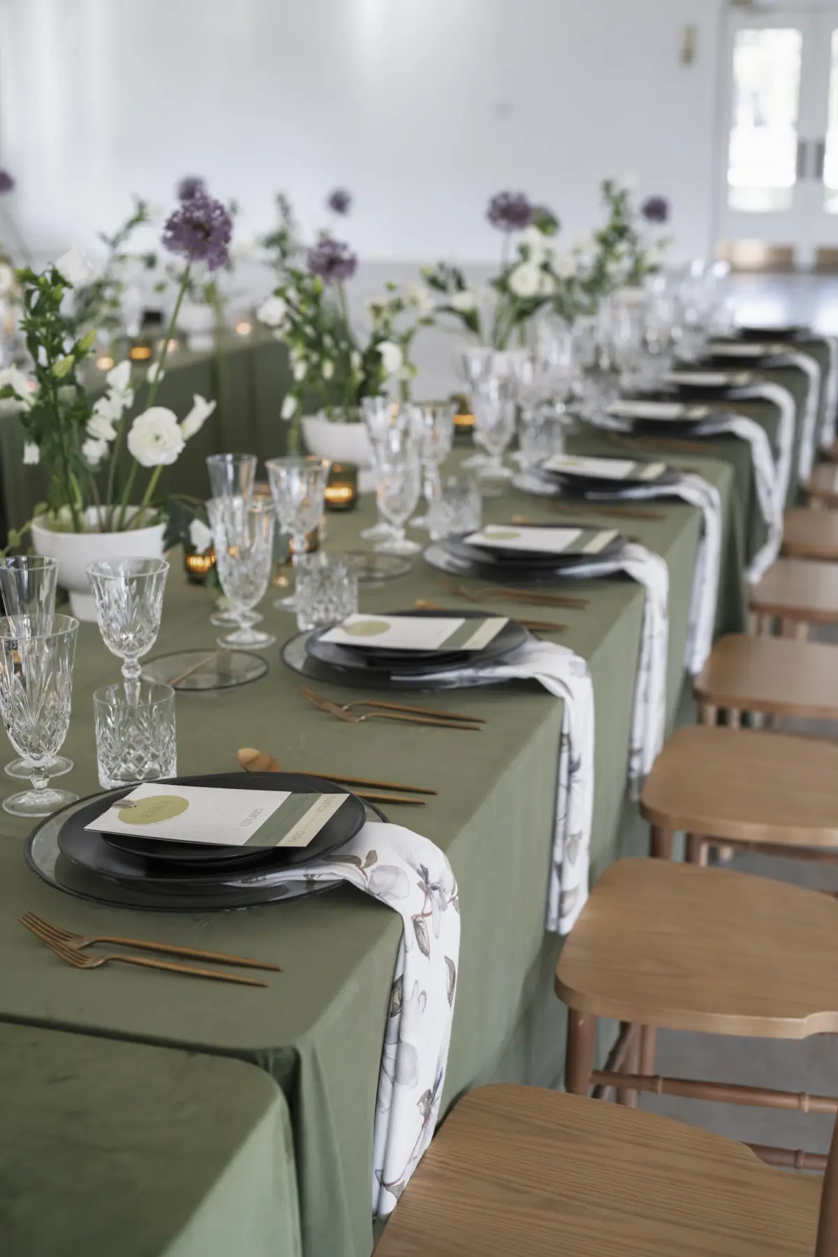 Modern Green Garden Party Wedding Reception Tablescape Place Setting Decor Inspiration