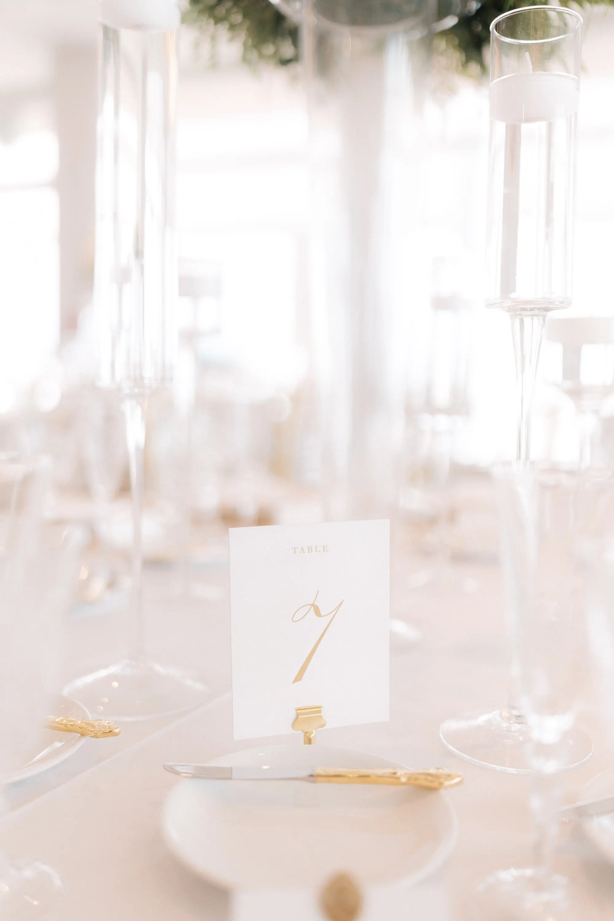 27Classic Gold and White Wedding Decor Inspiration - Classic, Ivory Rooftop Wedding | Grand Hyatt Tampa Bay Elegant White and Gold Table Number Card Wedding Reception Decor Inspiration