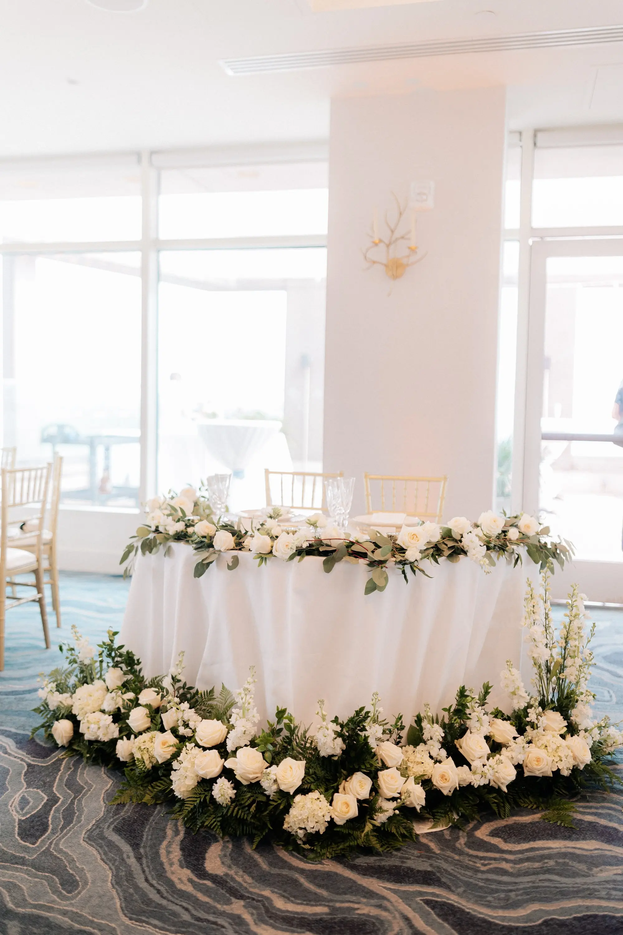 28Classic Gold and White Wedding Decor Inspiration - Classic, Ivory Rooftop Wedding | Grand Hyatt Tampa Bay Elegant Monochromatic White Roses, Hydrangeas and Floral Wedding Reception Sweetheart Table Decor Inspiration | Wedding Venue Grand Hyatt Tampa Bay