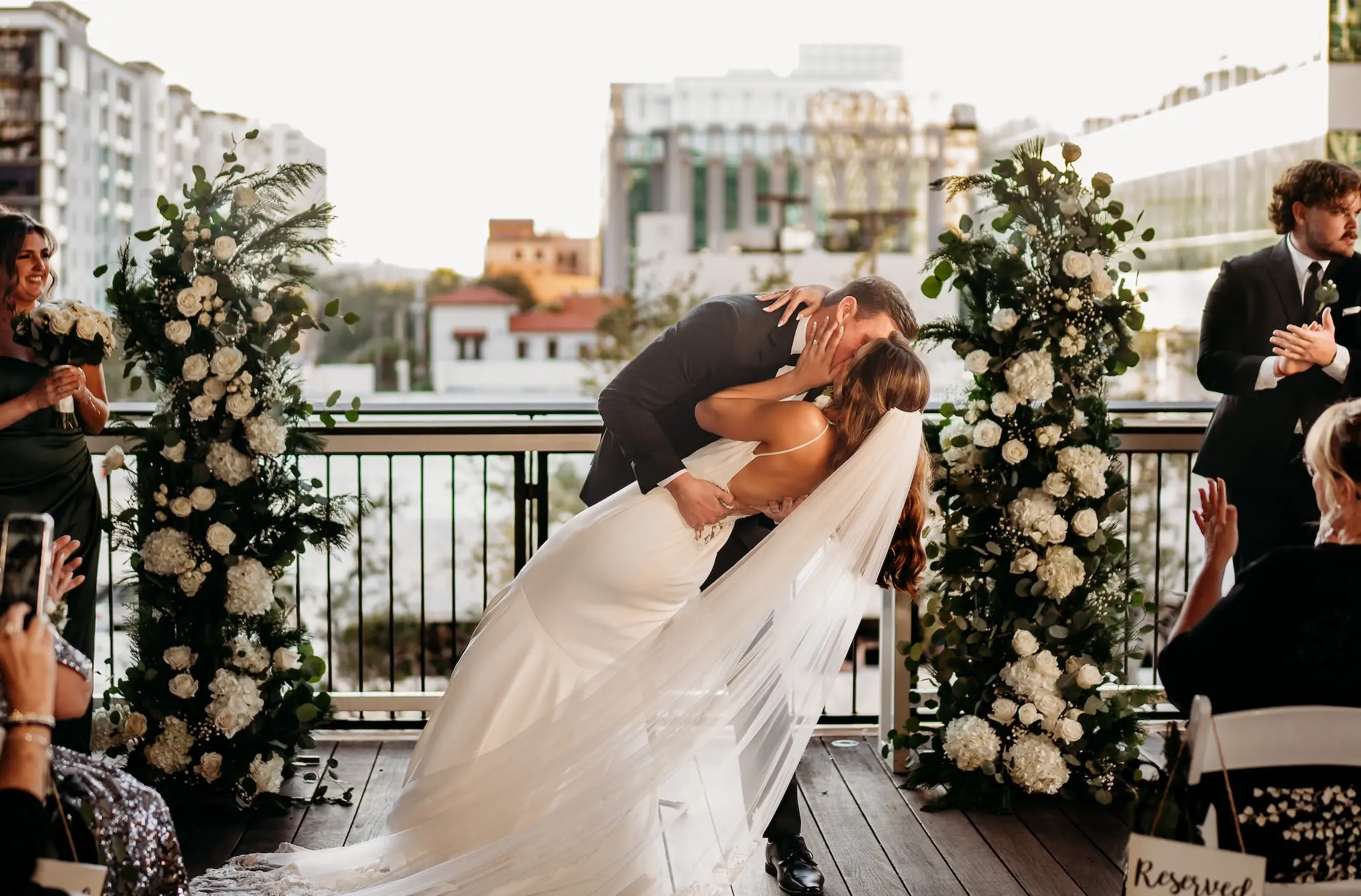 Bride and Groom First Kiss Wedding Portrait | St Pete Event Venue Red Mesa Events