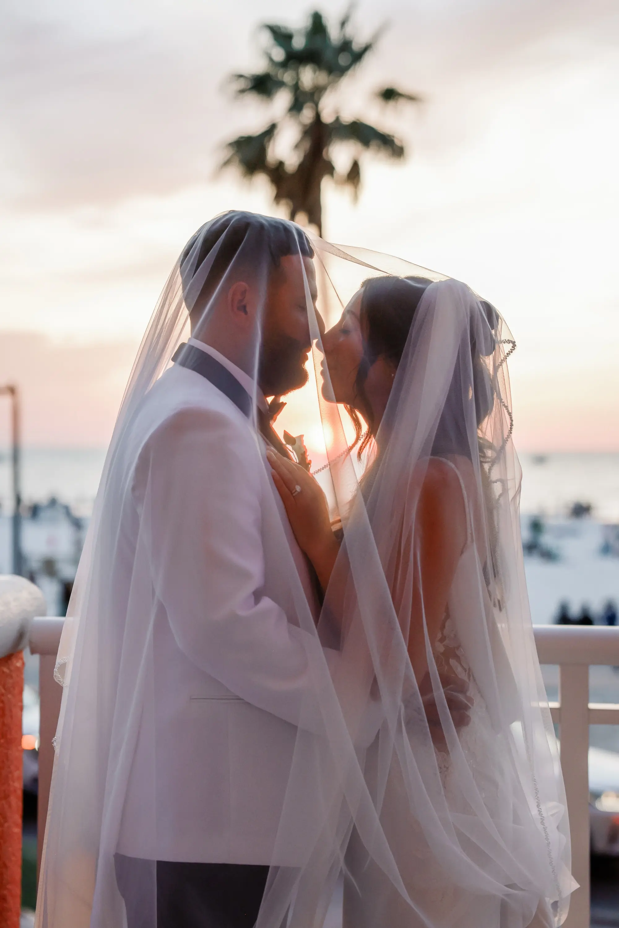 Bride and Groom in Traditional Cathedral Length Veil Wedding Portrait | St Pete Photographer Lifelong Photography Studio