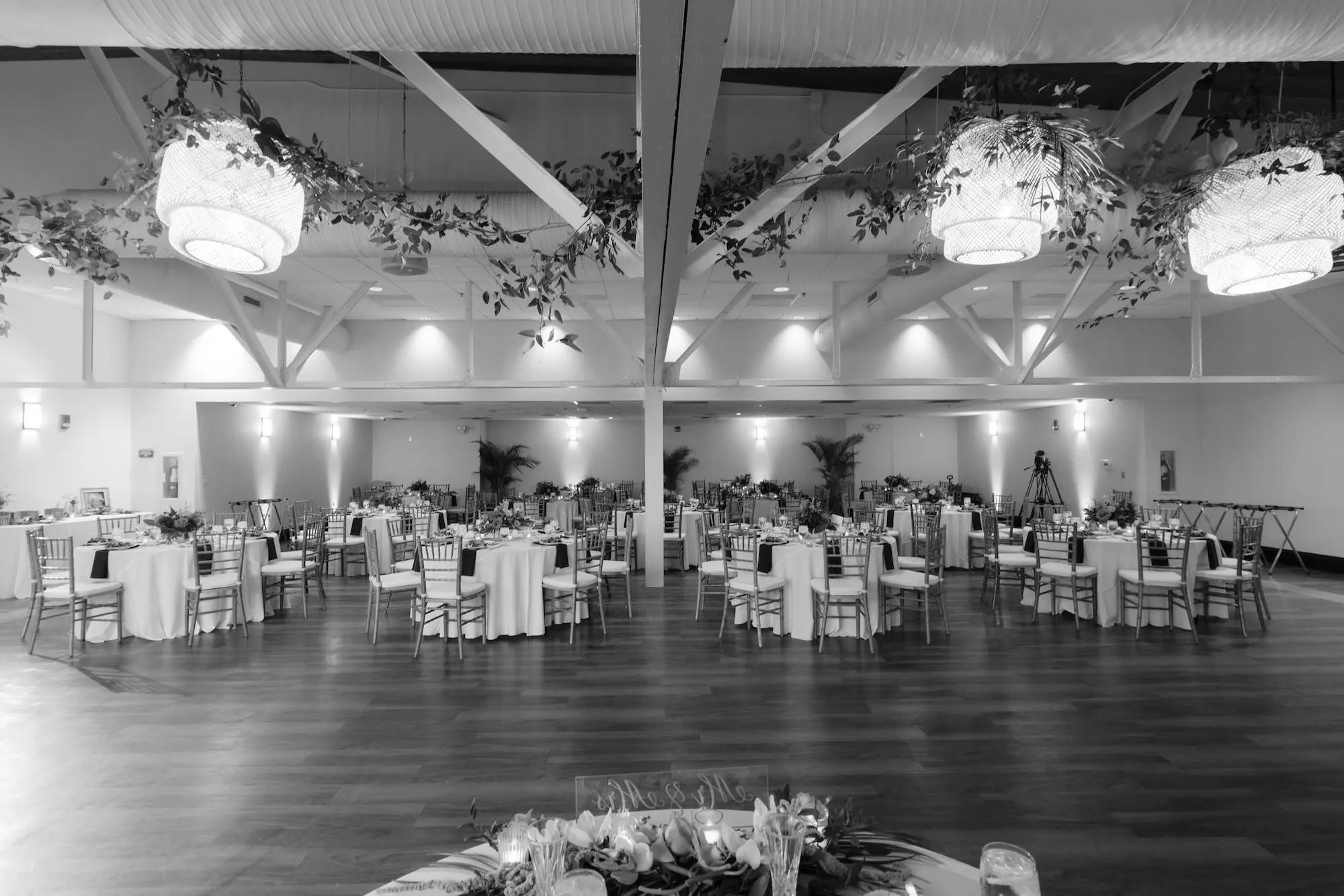 Elegant Tropical Jewel Toned Ballroom Wedding Reception | Garden Bamboo Wooden Chairs | Tall Ferns and Hanging Greenery Garland Wedding Reception Decor Ideas | Tampa Bay Florist Save The Date Florida | Venue Sunken Gardens | Tampa Bay Caterer Amicis Catered Cuisine
