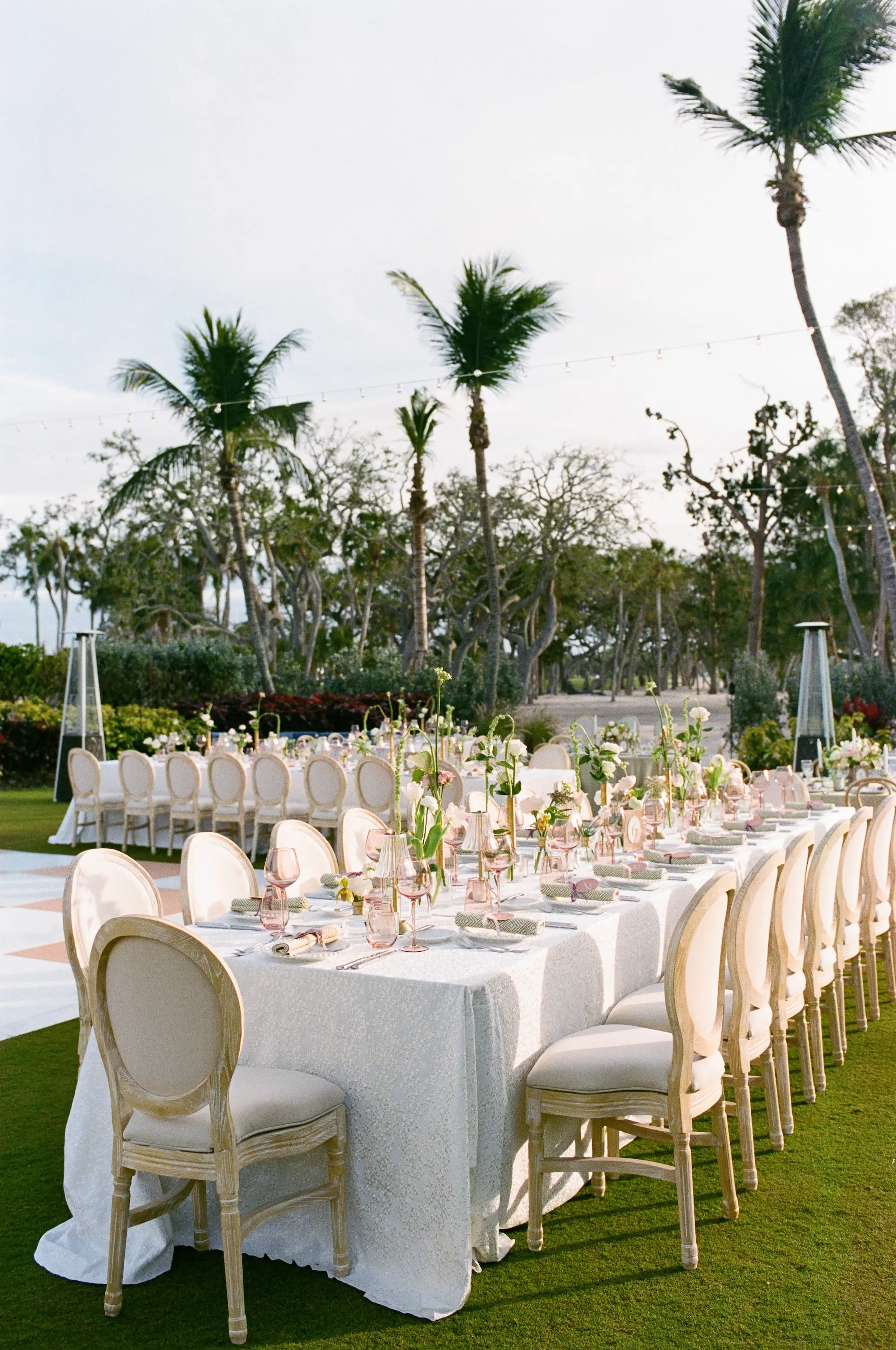 Luxurious Peach and Green Garden Wedding Reception Long Feasting Table Decor Inspiration