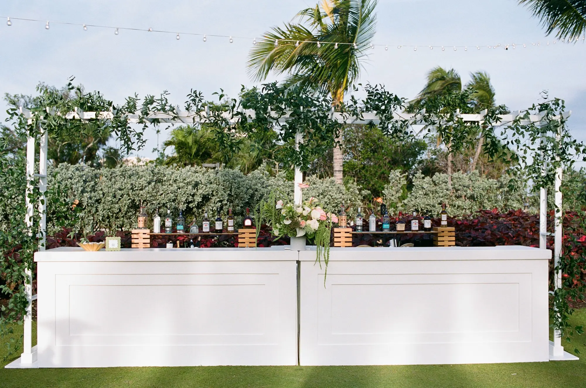 Luxurious Peach and Green Garden Wedding Reception Bar Display Decor Inspiration