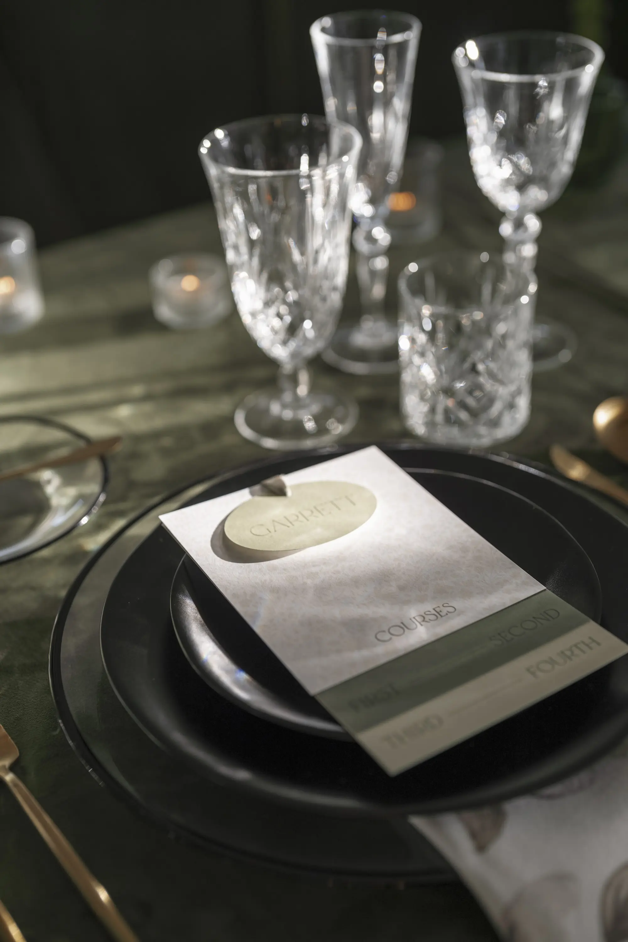 33Modern Garden Party Inspired Wedding Ideas - “Best Of” 2025: Wedding Receptions Part 2 Modern Green Garden Party Inspired Wedding Reception Place Setting Decor Ideas