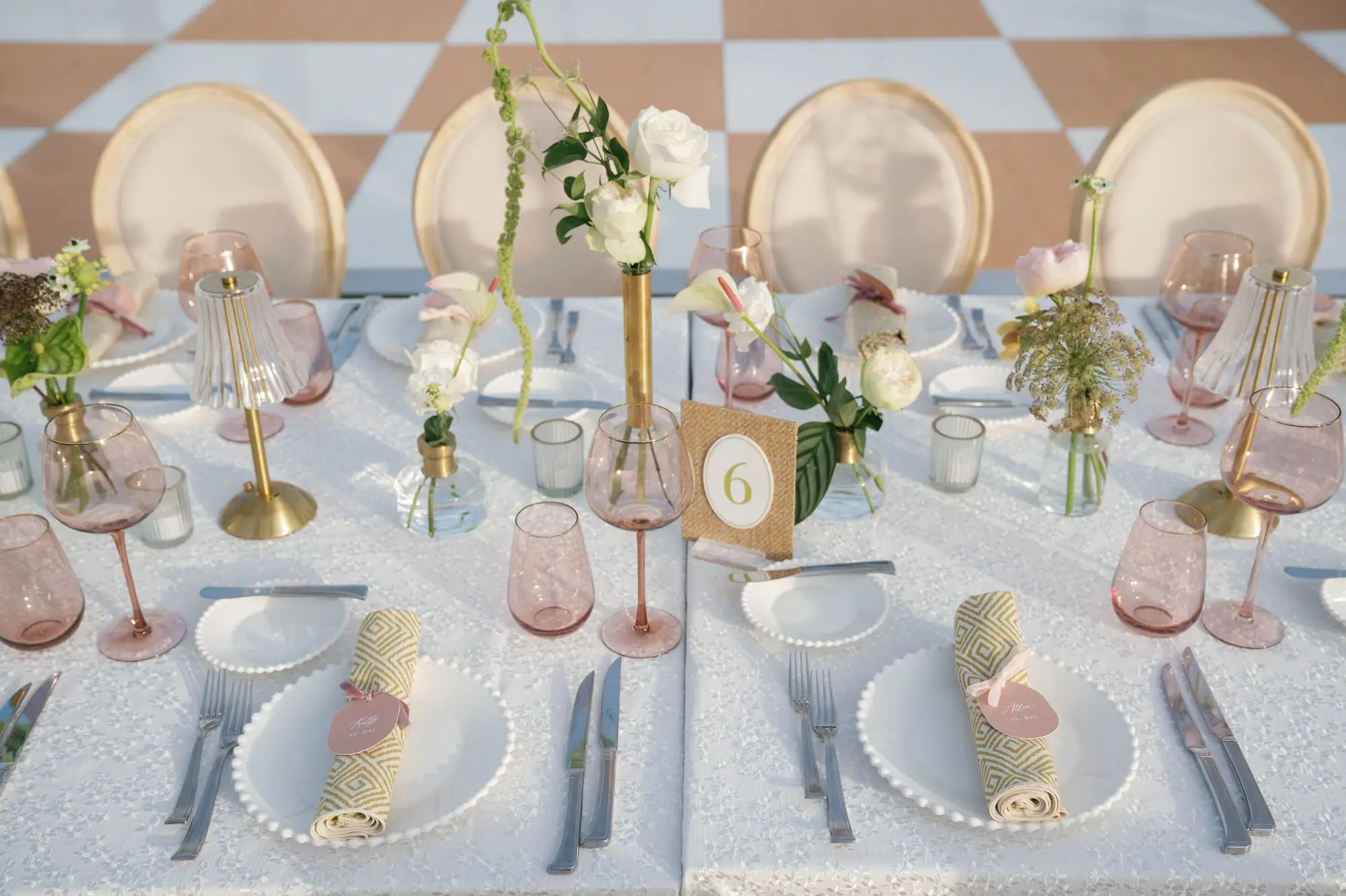 Luxurious Peach and Green Garden Wedding Reception Place Setting Tablescape Decor Inspiration