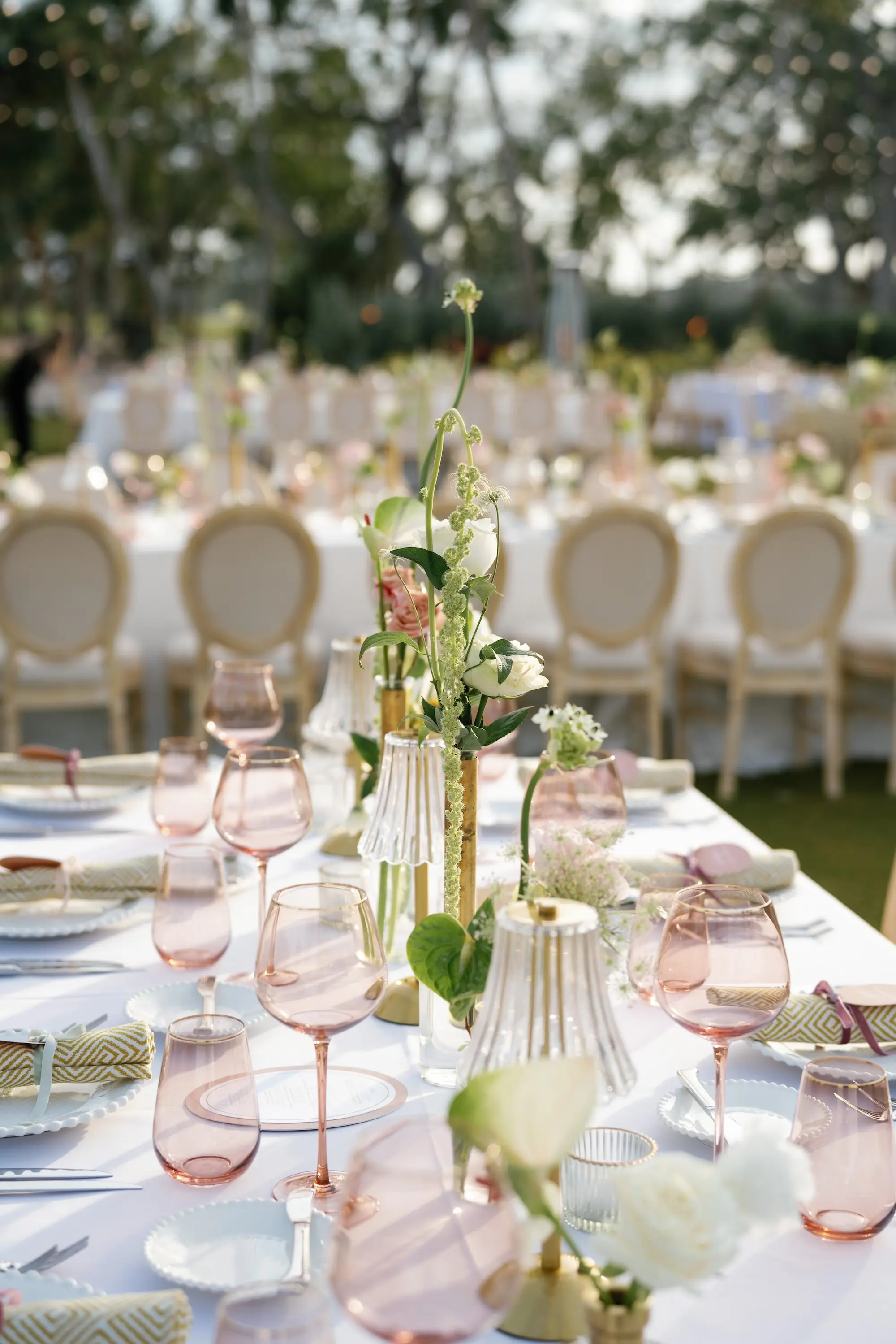 Luxurious Peach and Green Garden Wedding Reception Tablescape Decor Inspiration