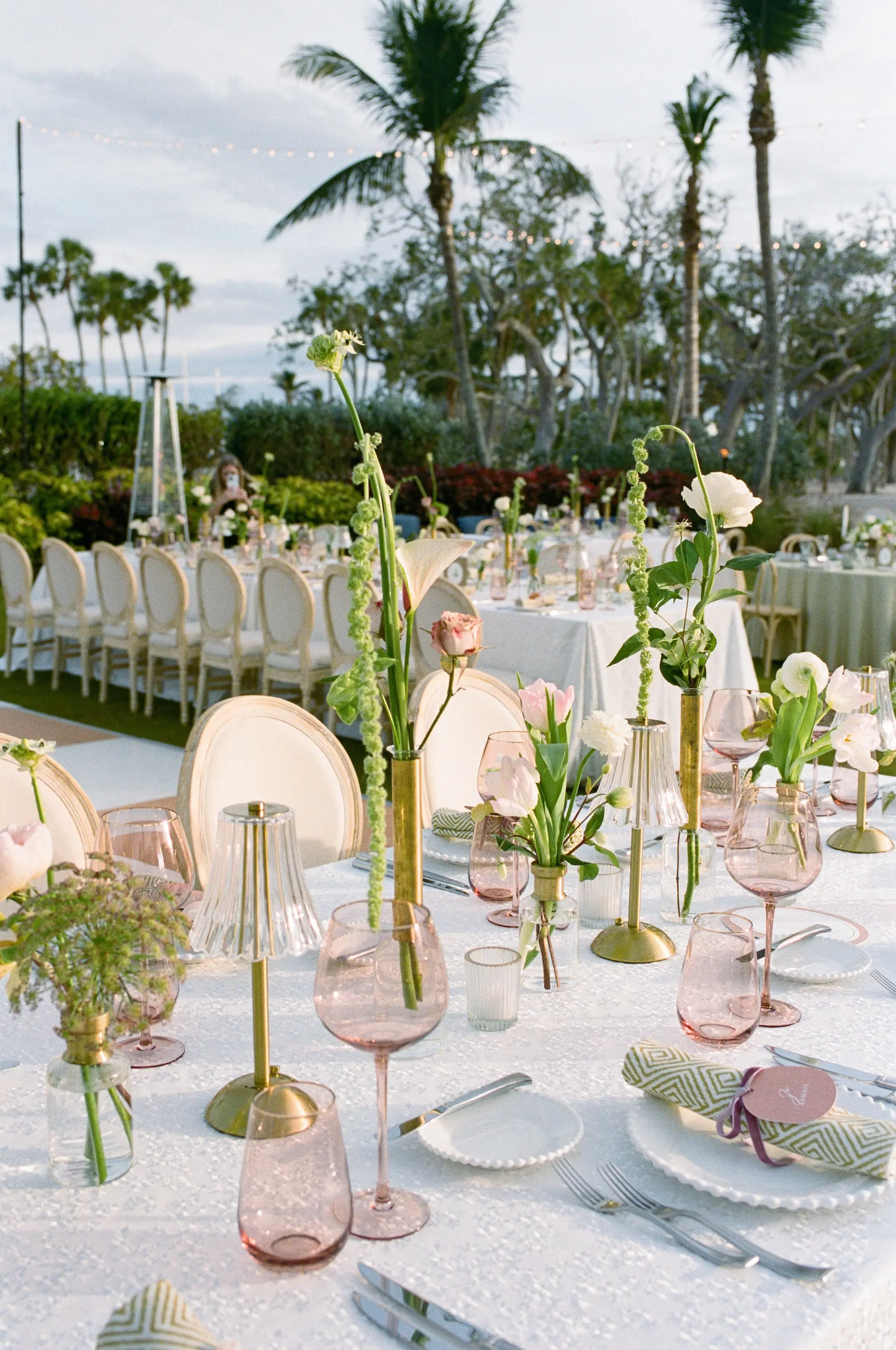 Luxurious Peach and Green Garden Wedding Reception Centerpiece Decor Inspiration