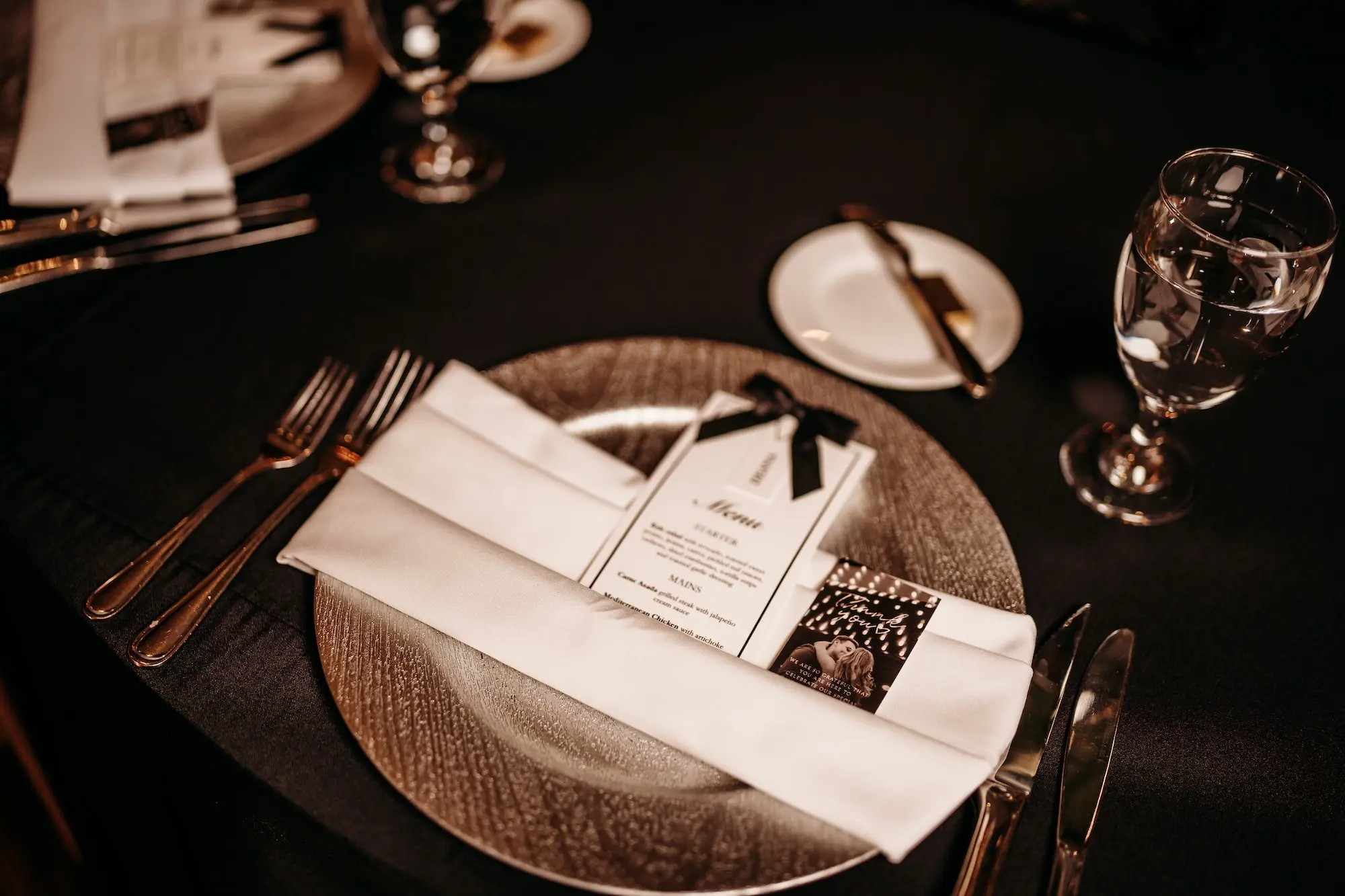 Elegant Black and White Winter Wedding Reception Place Setting Decor Ideas