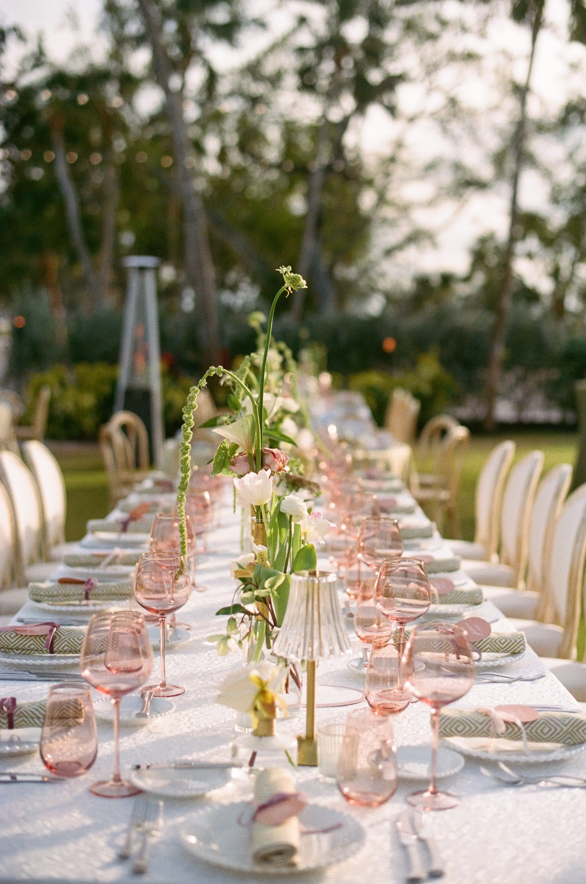 Luxurious Peach and Green Garden Wedding Reception Centerpiece Decor Inspiration