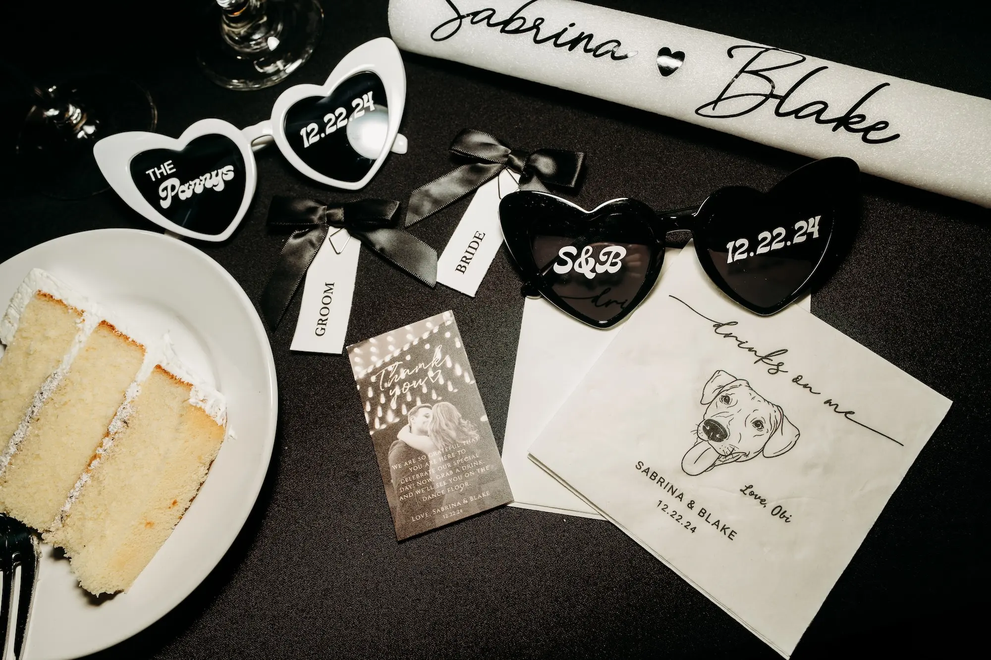 Wedding Accessories | Foam Sticks, Heart Sunglasses, Custom Cocktail Napkins