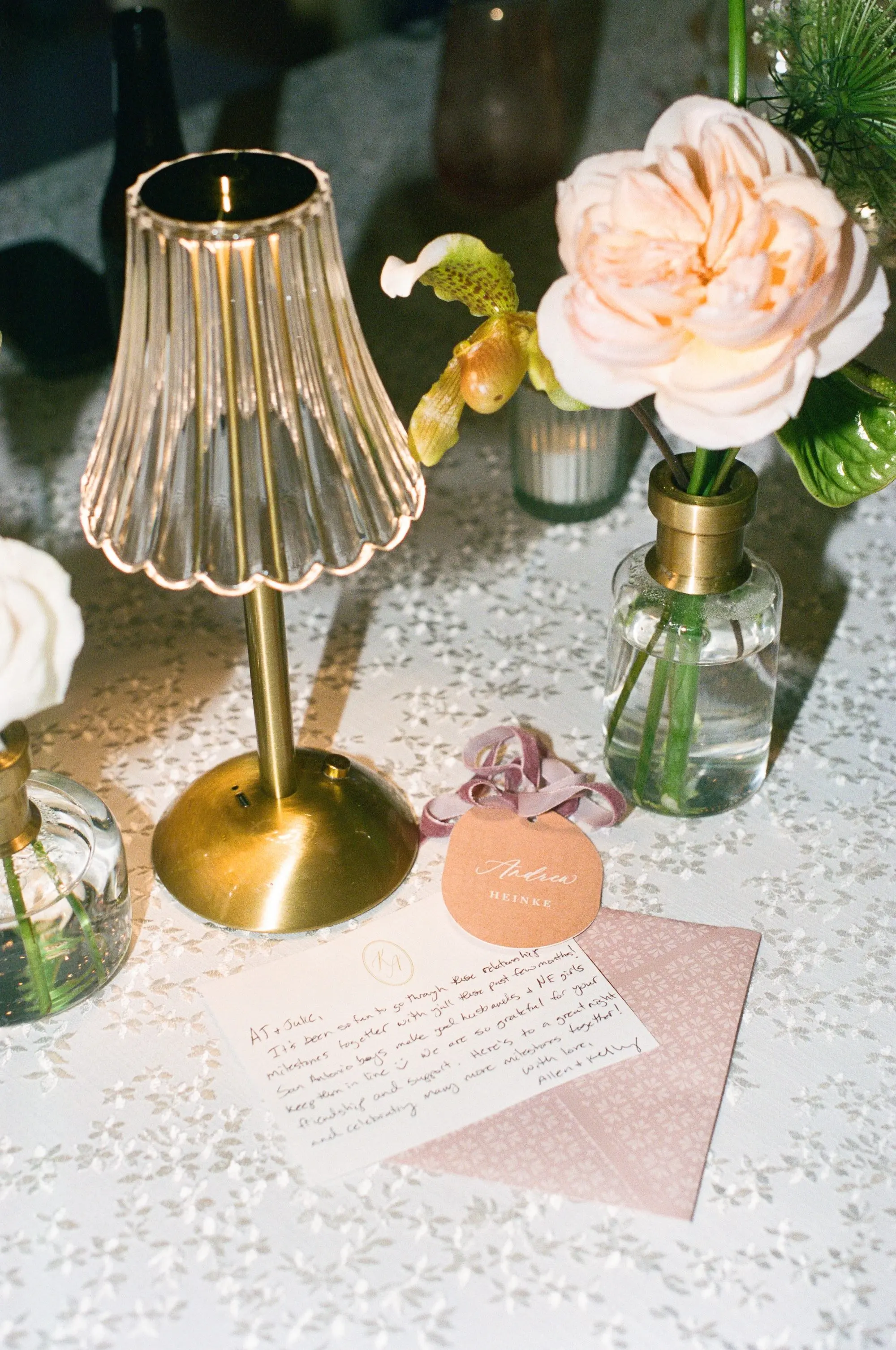 Luxurious Peach and Green Garden Wedding Reception Place Card Guest Note Ideas