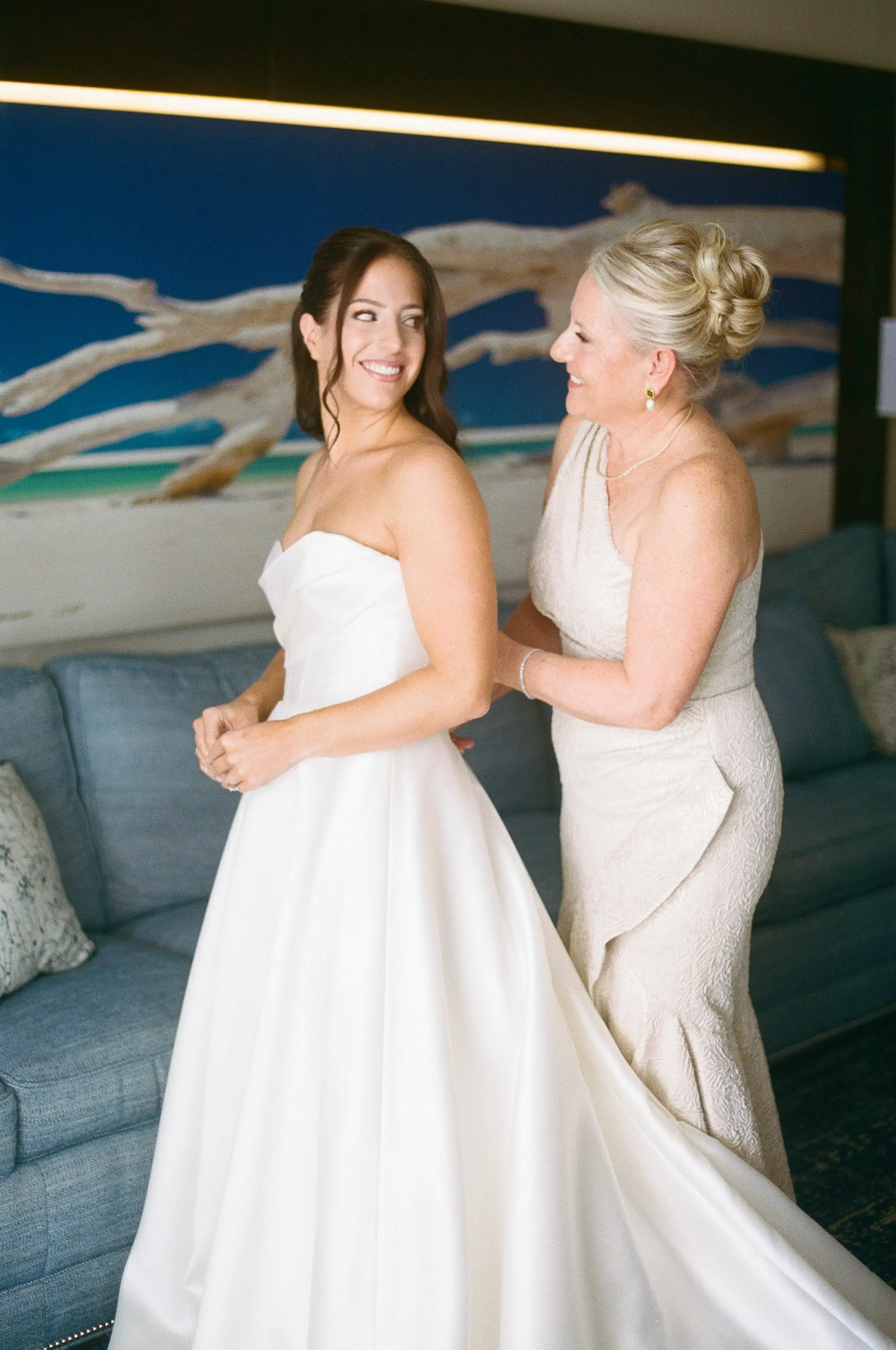 Bride and Mother Getting Ready Wedding Portrait