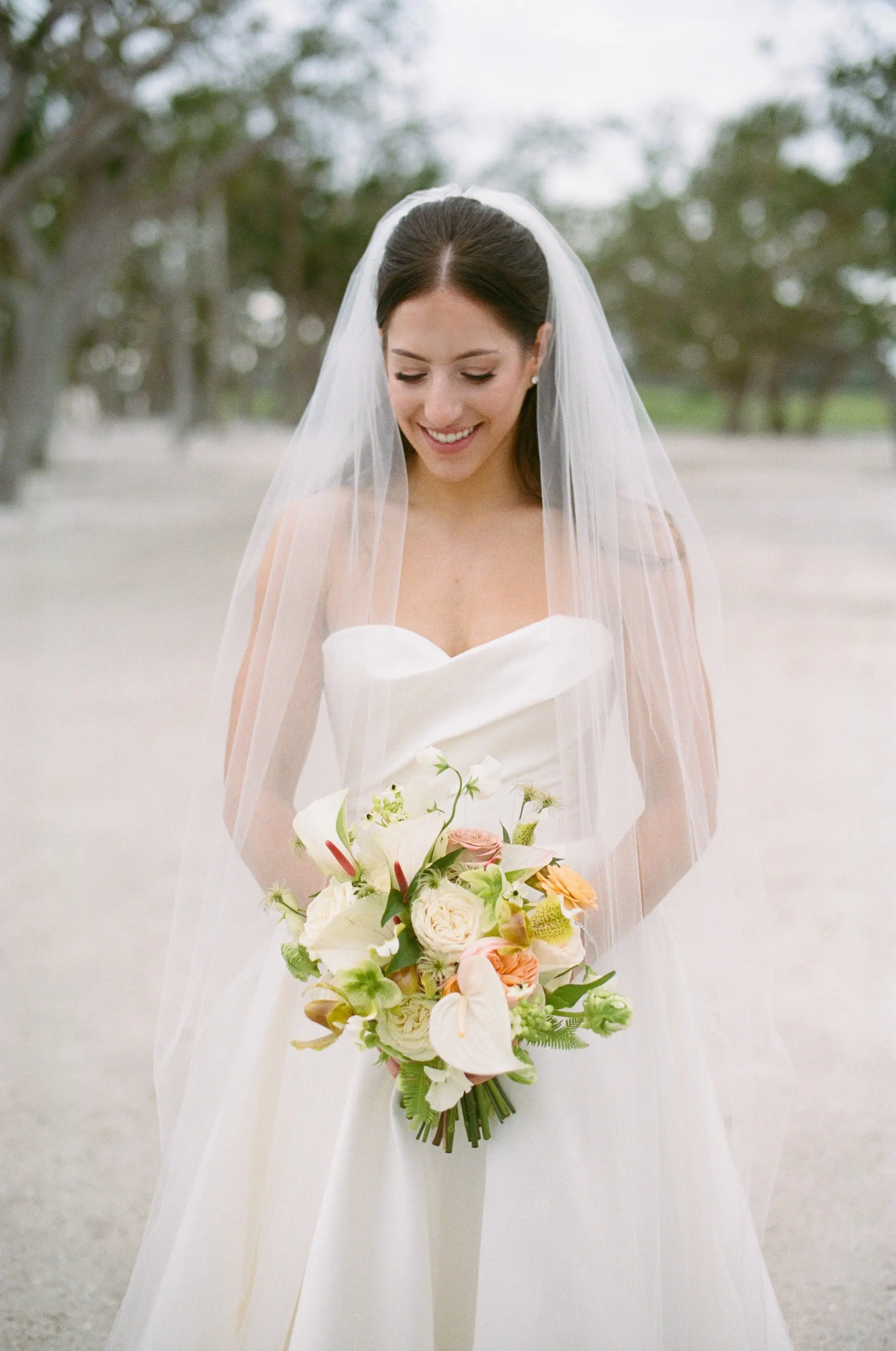 Bride Wedding Portrait | Pink, Green, and White Flower Bouquet Ideas