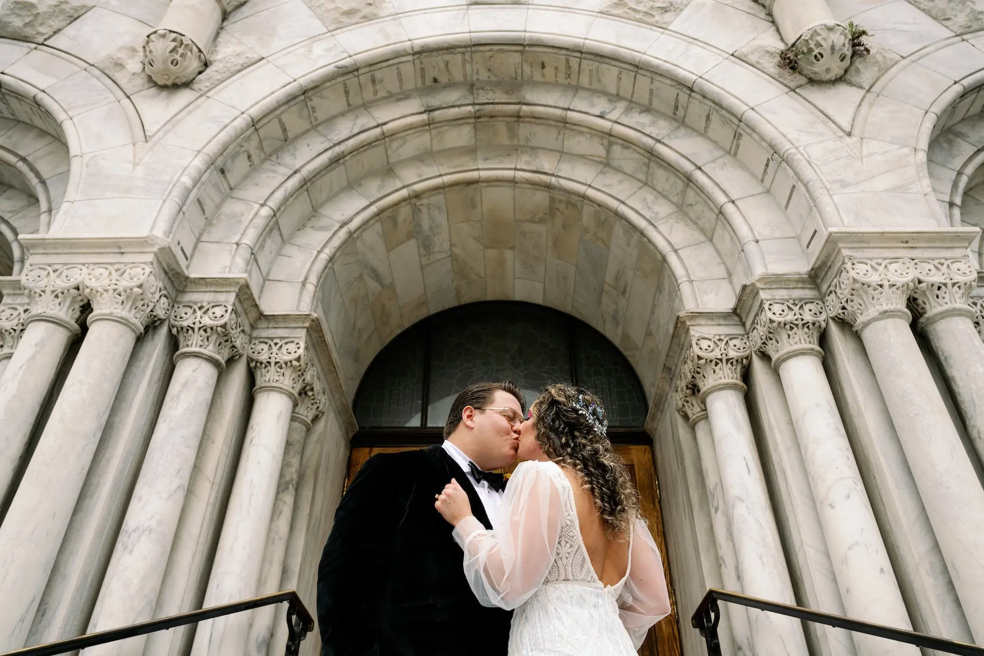 14Whimsical Rainbow Inspired Wedding Ideas Tampa Sacred Heart Catholic Church - Whimsical, Vibrant Downtown Tampa Wedding | Armature Works Bride and Groom in Front of Bride and Downtown Tampa Sacred Heart Catholic Church | Photographer Dewitt For Love Photography