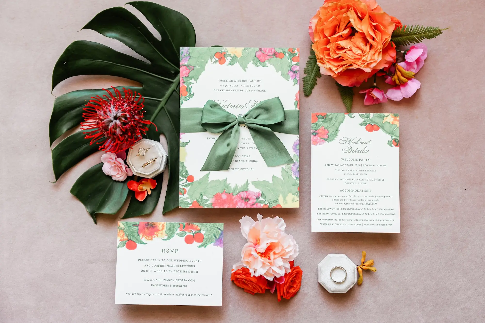 1Luxurious Vibrant Tropical Florida Wedding - Vibrant, Tropical St. Pete Beach Wedding | The Don CeSar Luxurious Tropical Wedding Invitation Suite Ideas