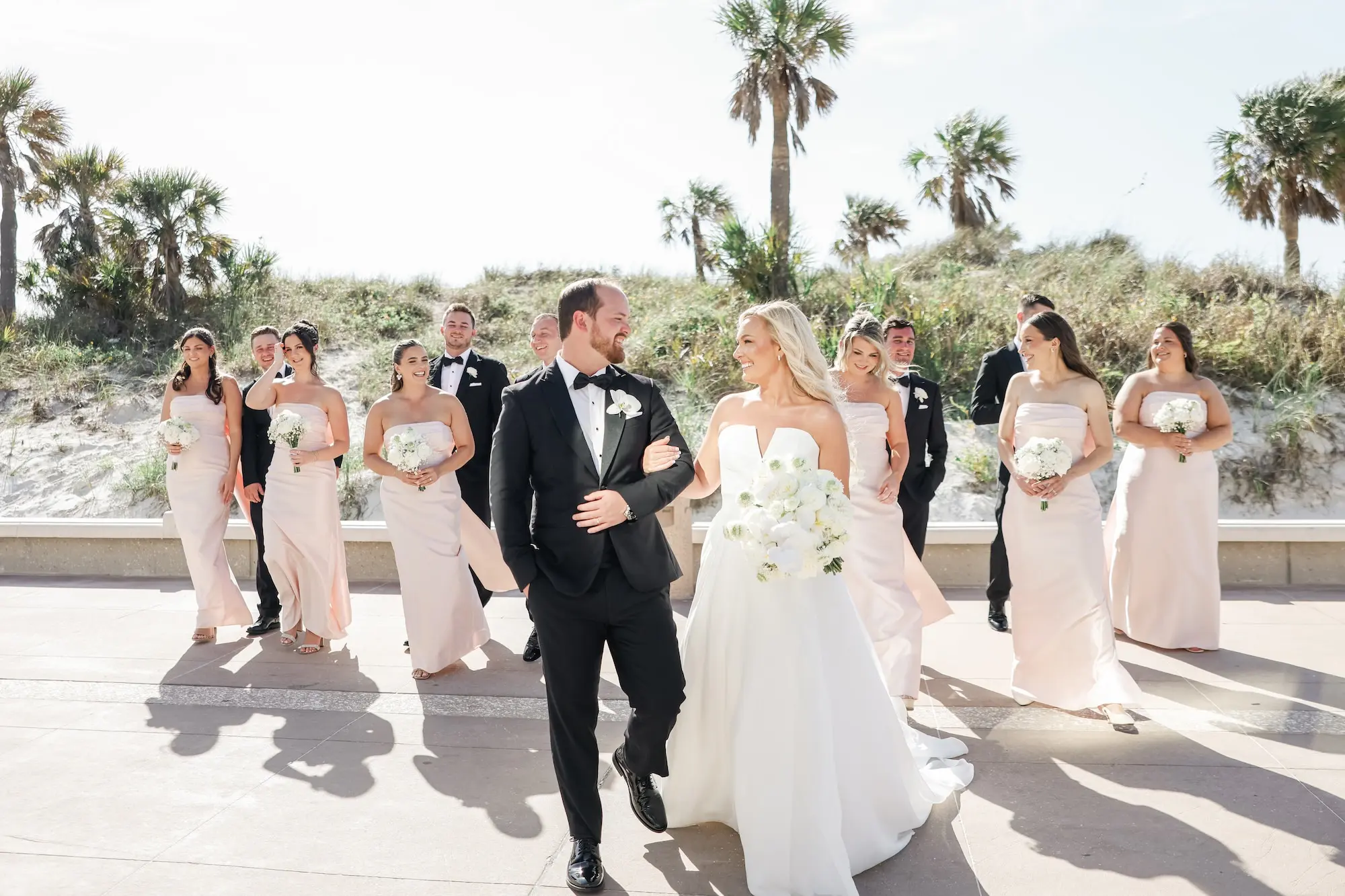 20Classic White Florida Wedding Ideas Venue Hyatt Clearwater Beach - Classic, White Rooftop Wedding | Hyatt Regency Clearwater Beach Bride and Groom with Bridal Part Beach Wedding Portrait | Tampa Bay Photographer Lifelong Photography Studio