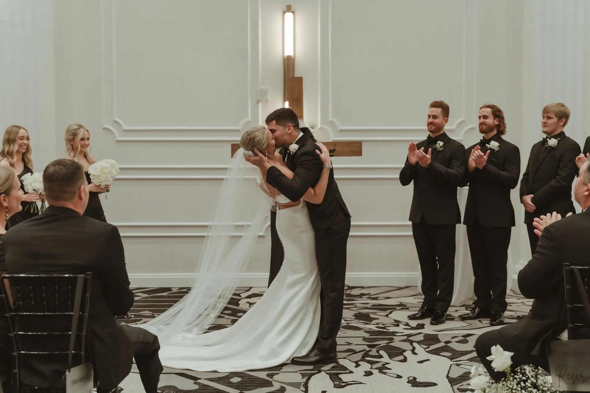 Bride and Groom First Kiss Wedding Portrait