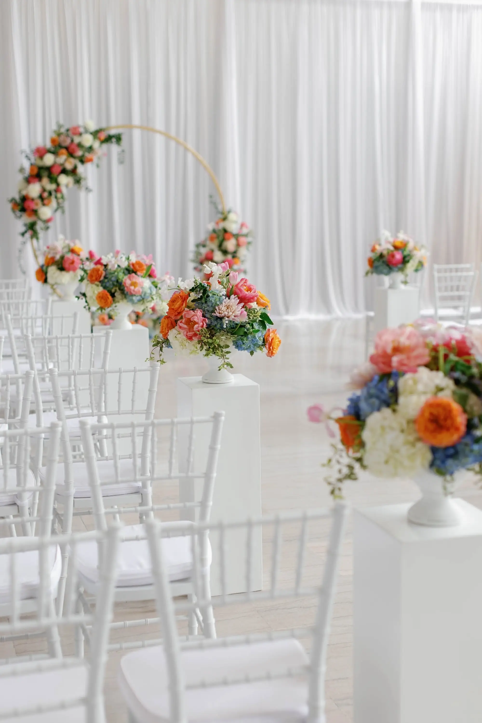 European Inspired Wedding Ceremony Ideas | Pink, Orange, White, and Blue Flower Decor Inspiration | Tampa Bay Florist Monarch Events and Design