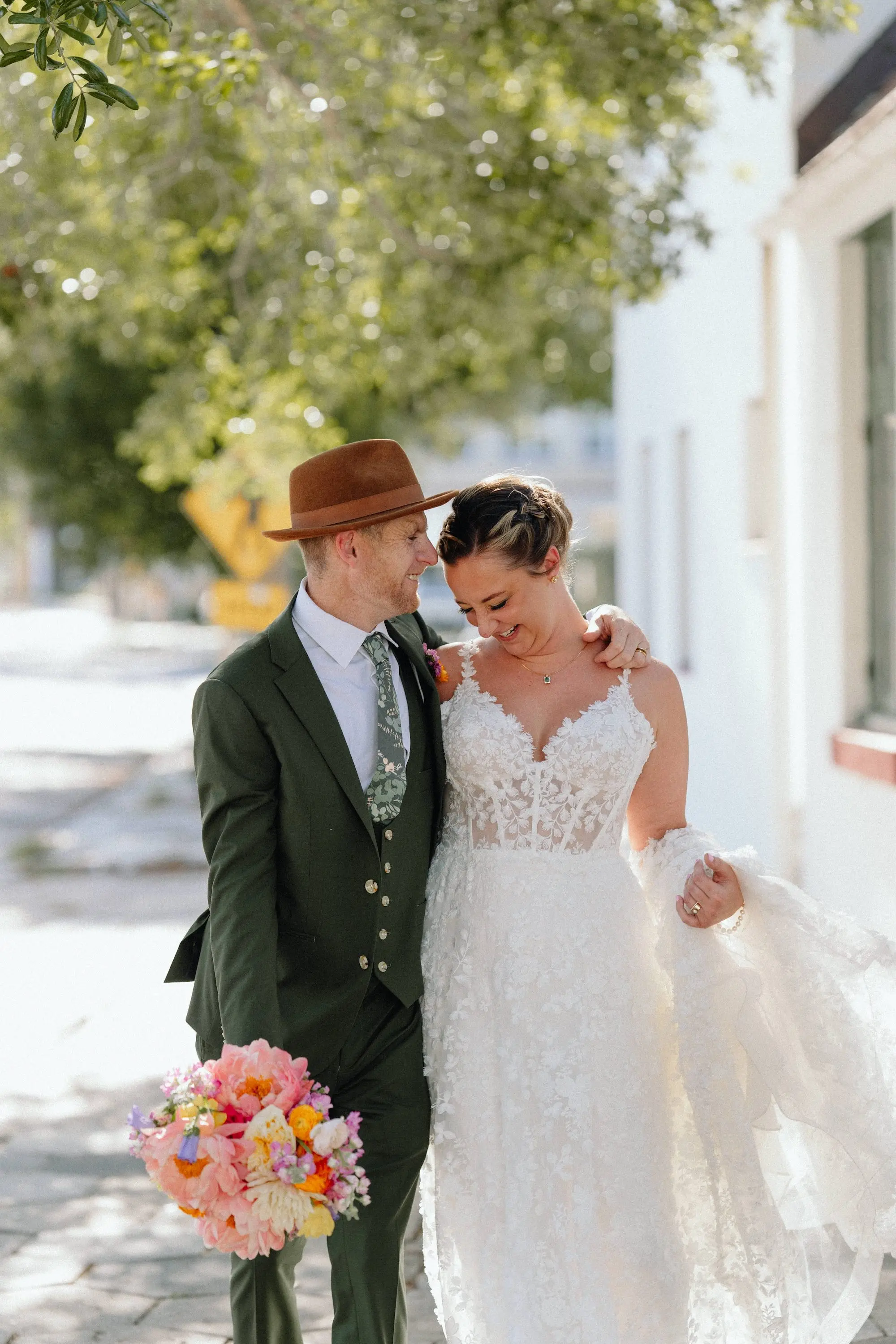 33Colorful Pink Yellow Orange Florida Wedding Inspiration - Whimsical, Colorful Outdoor Wedding | St. Pete Shuffleboard Club Bride and Groom Wedding Portrait | Tampa Bay Photographer J&S Media | St Pete Content Creator Behind The Vows